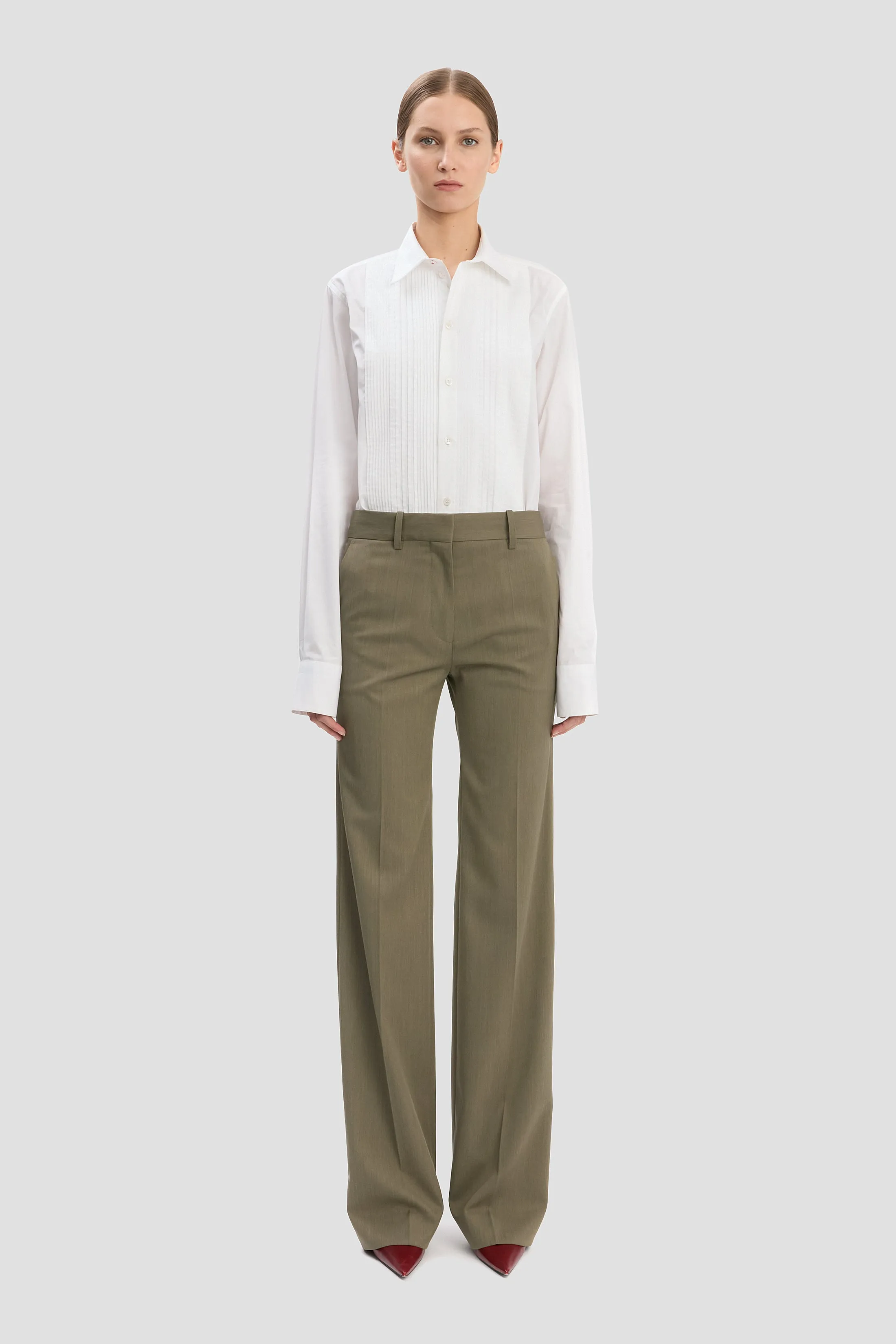 Tailored Straight Leg Trouser In Sage Melange sold by Victoria Beckham