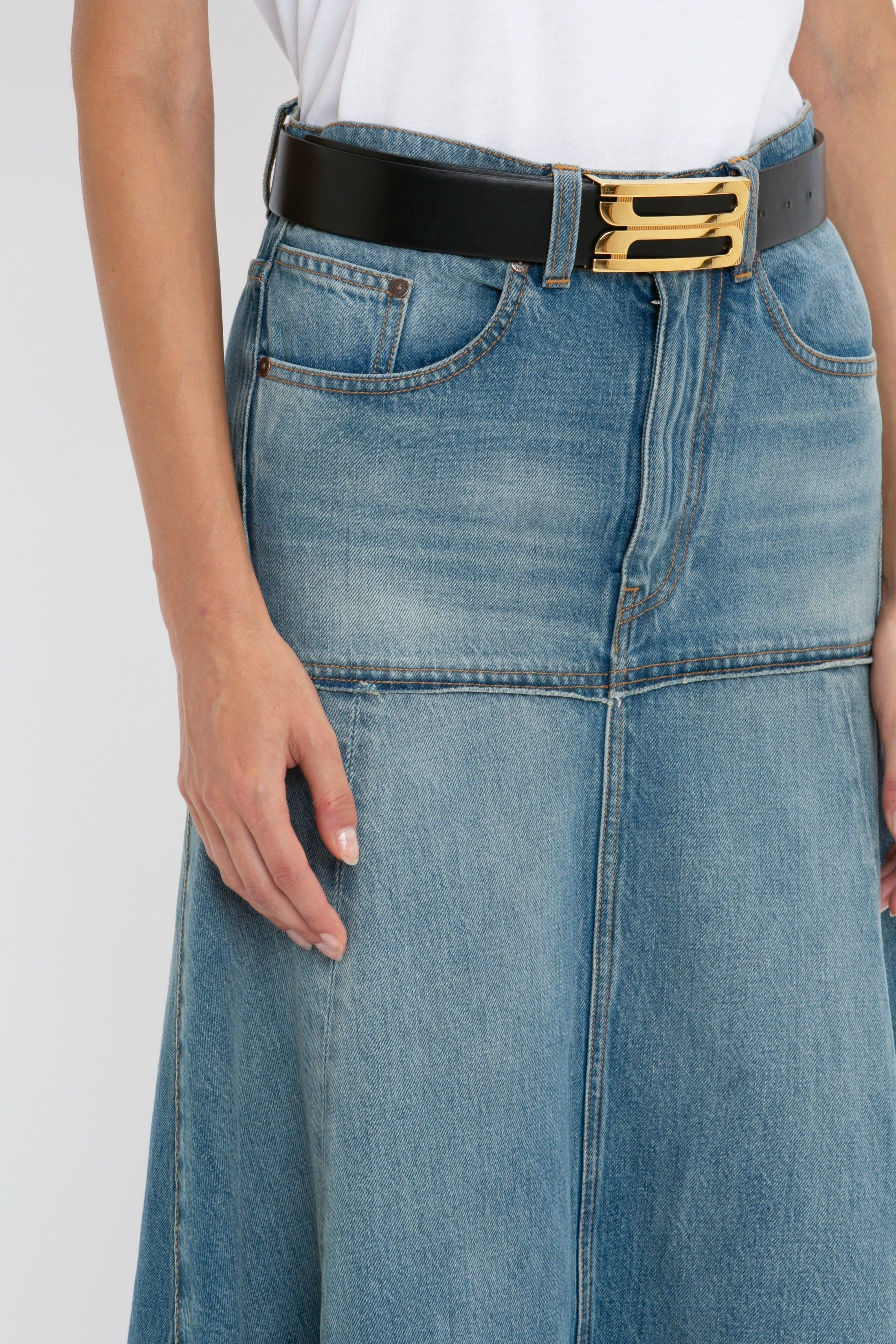 Patched Denim Skirt In Vintage Wash sold by Victoria Beckham product image thumbnail 4