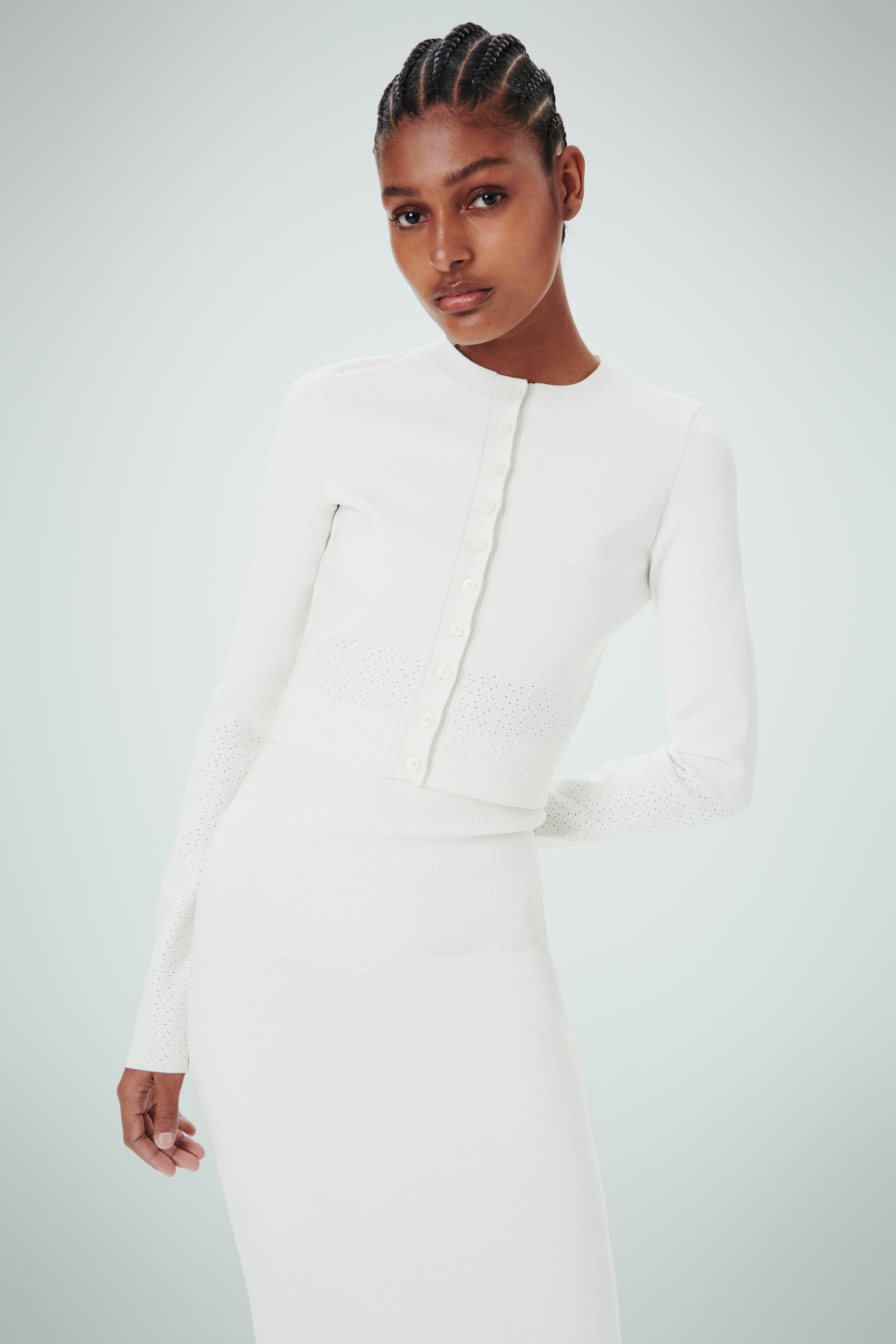 VB Body Cropped Fitted Cardigan In White sold by Victoria Beckham product image thumbnail 2