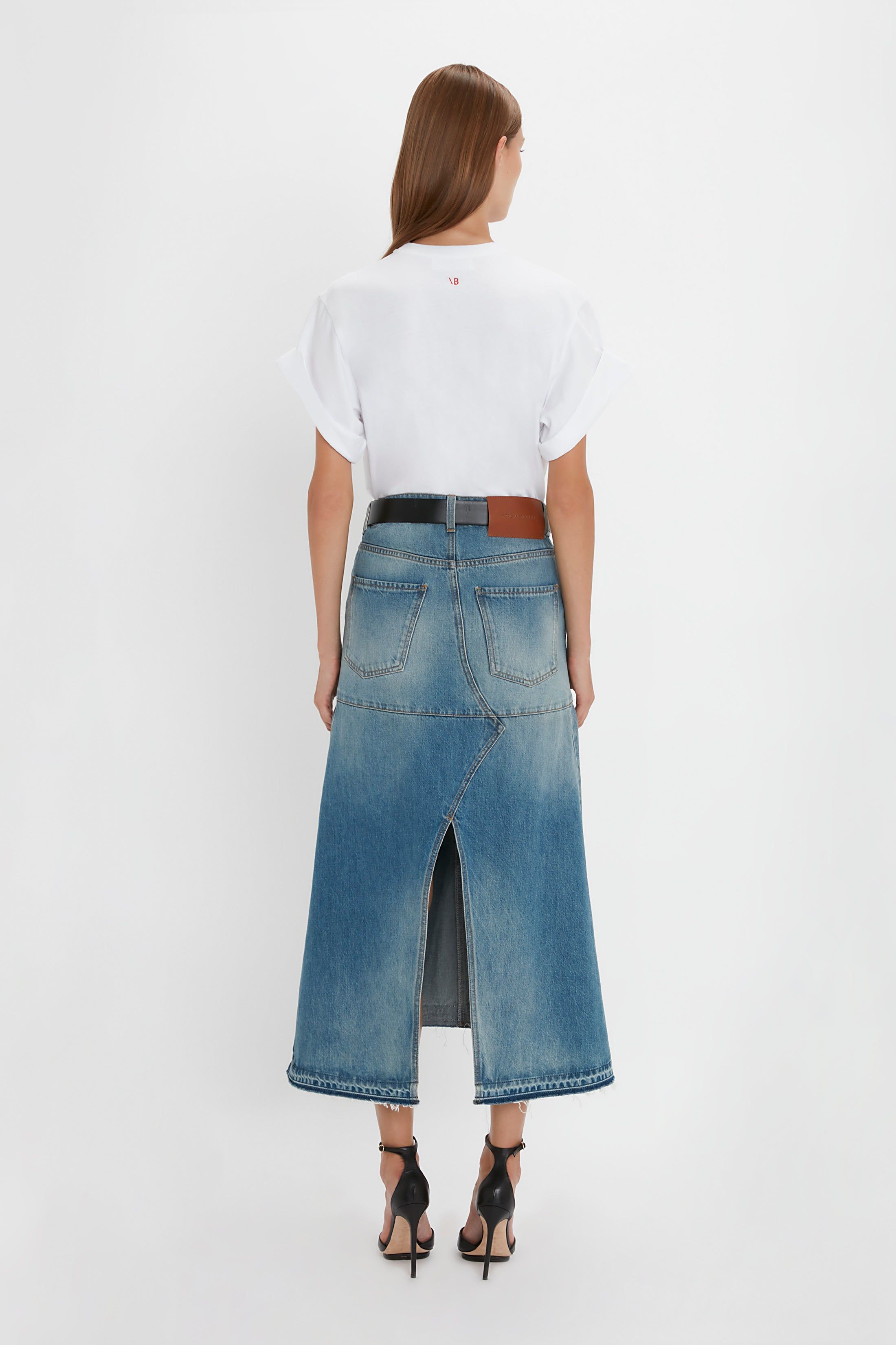 Patched Denim Skirt In Vintage Wash sold by Victoria Beckham product image thumbnail 3