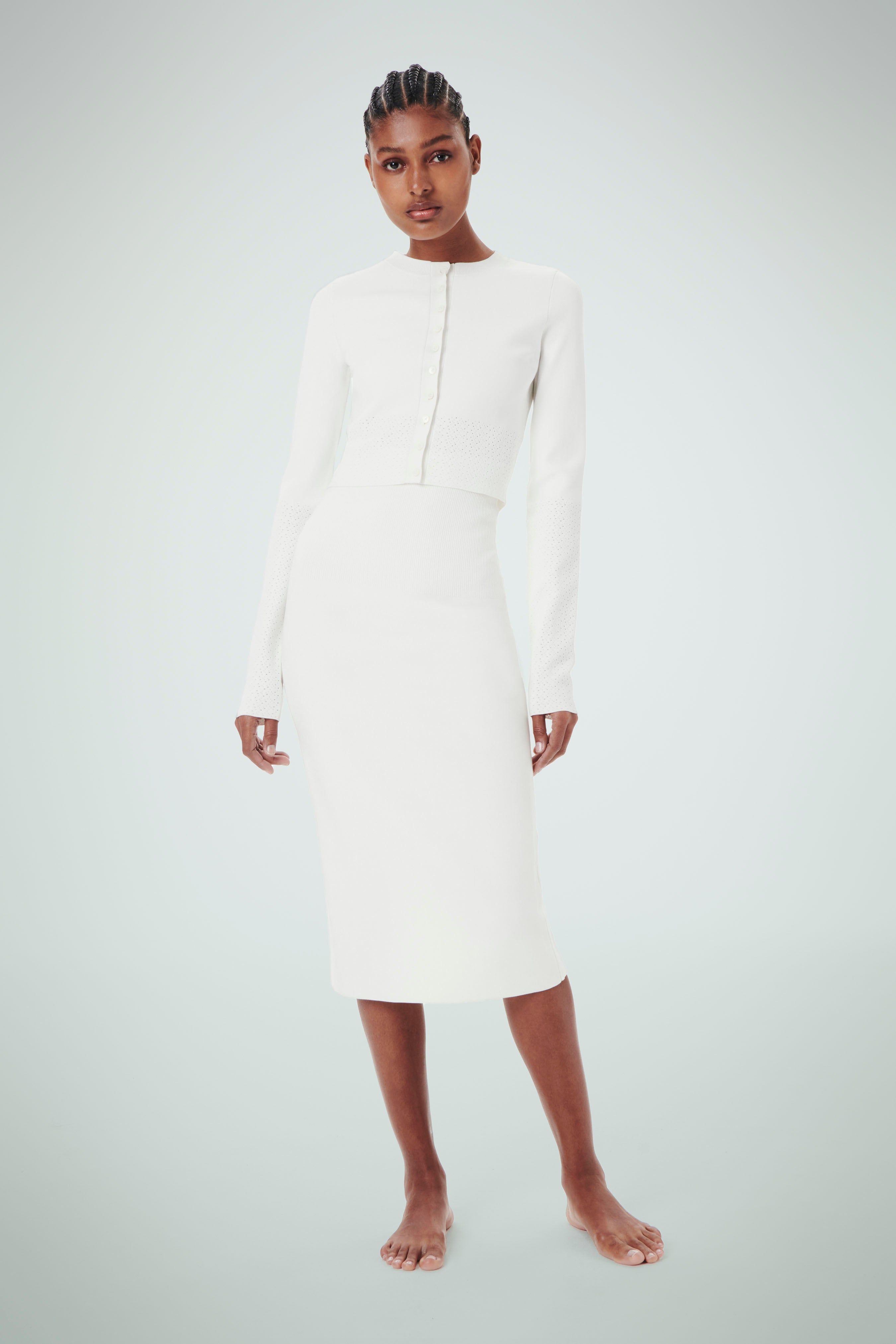 VB Body Cropped Fitted Cardigan In White sold by Victoria Beckham