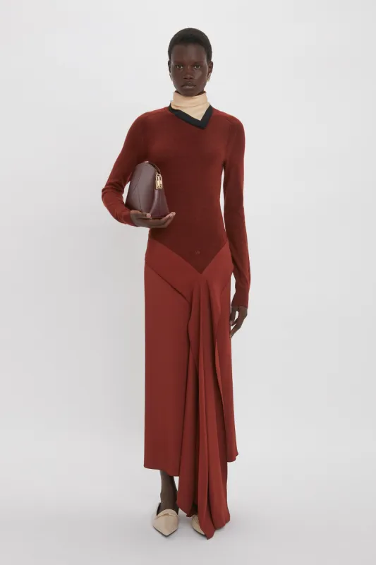 High Neck Tie Detail Dress In Russet sold by Victoria Beckham