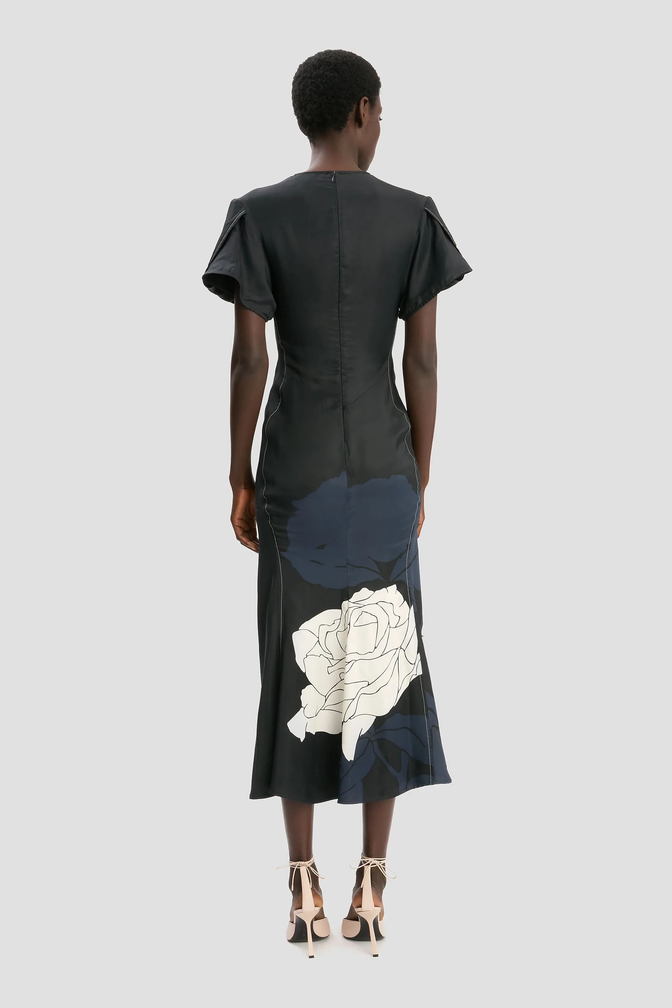 Eve Midi Dress In Dark Navy Floral Print sold by Victoria Beckham product image thumbnail 4