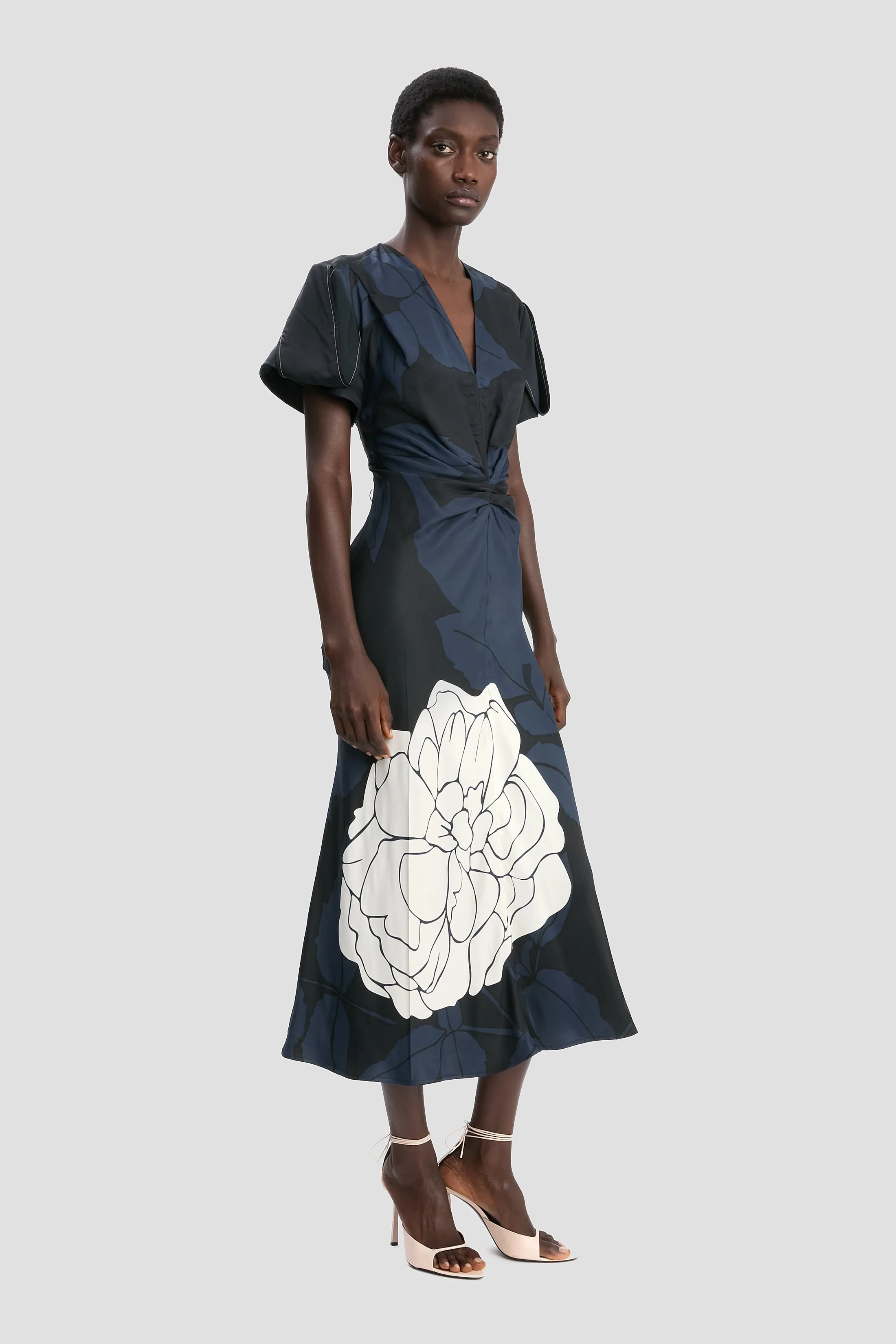 Eve Midi Dress In Dark Navy Floral Print sold by Victoria Beckham product image thumbnail 3