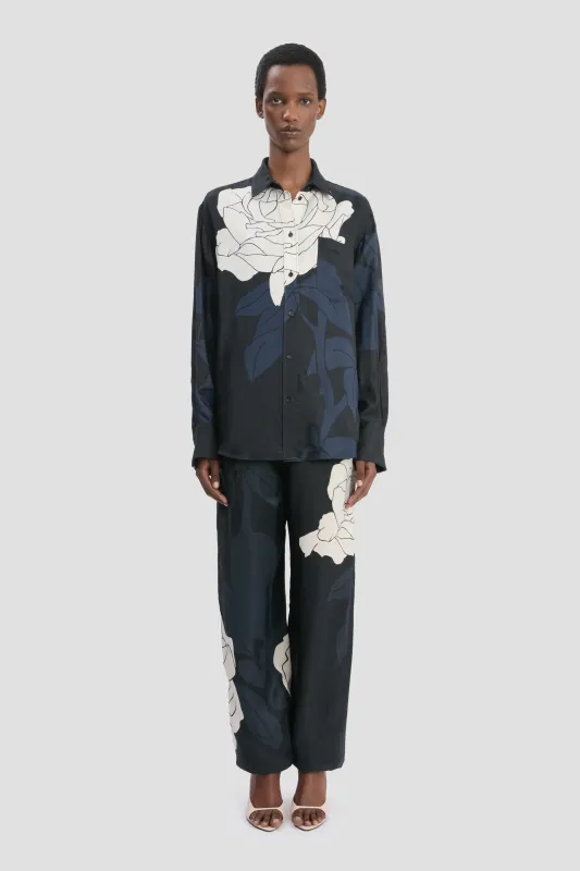Pyjama Shirt In Navy Floral Print sold by Victoria Beckham