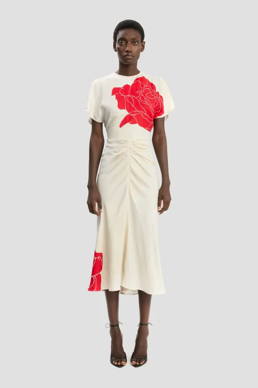Bela Midi Dress In Red Floral Print sold by Victoria Beckham