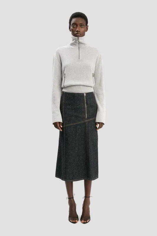 Panelled Denim Midi Skirt In Indigo made by Victoria Beckham