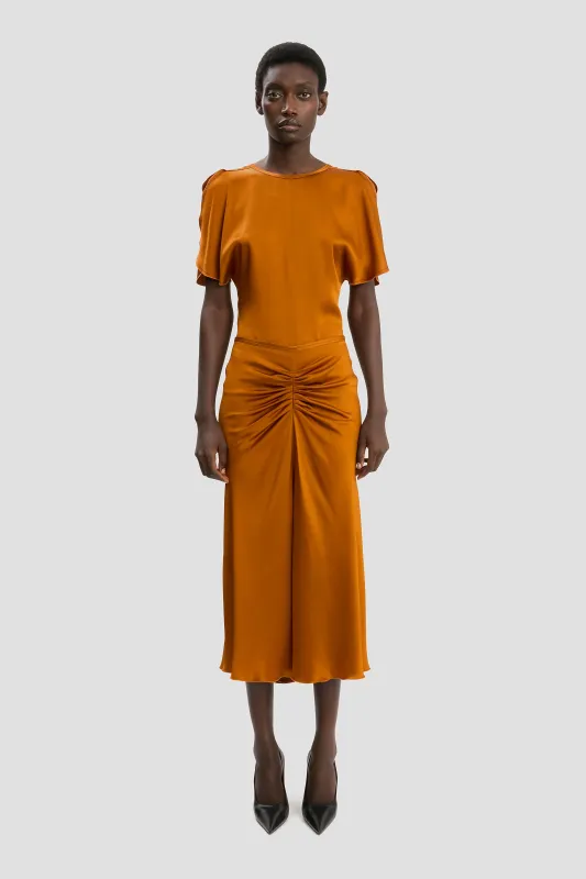 Bela Midi Skirt In Bronze sold by Victoria Beckham