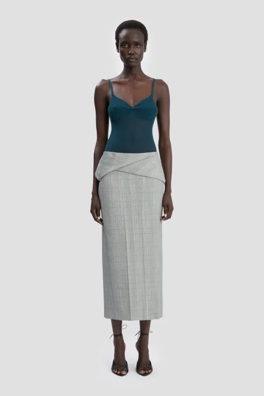 Wrap Skirt In Blue-Grey Check sold by Victoria Beckham