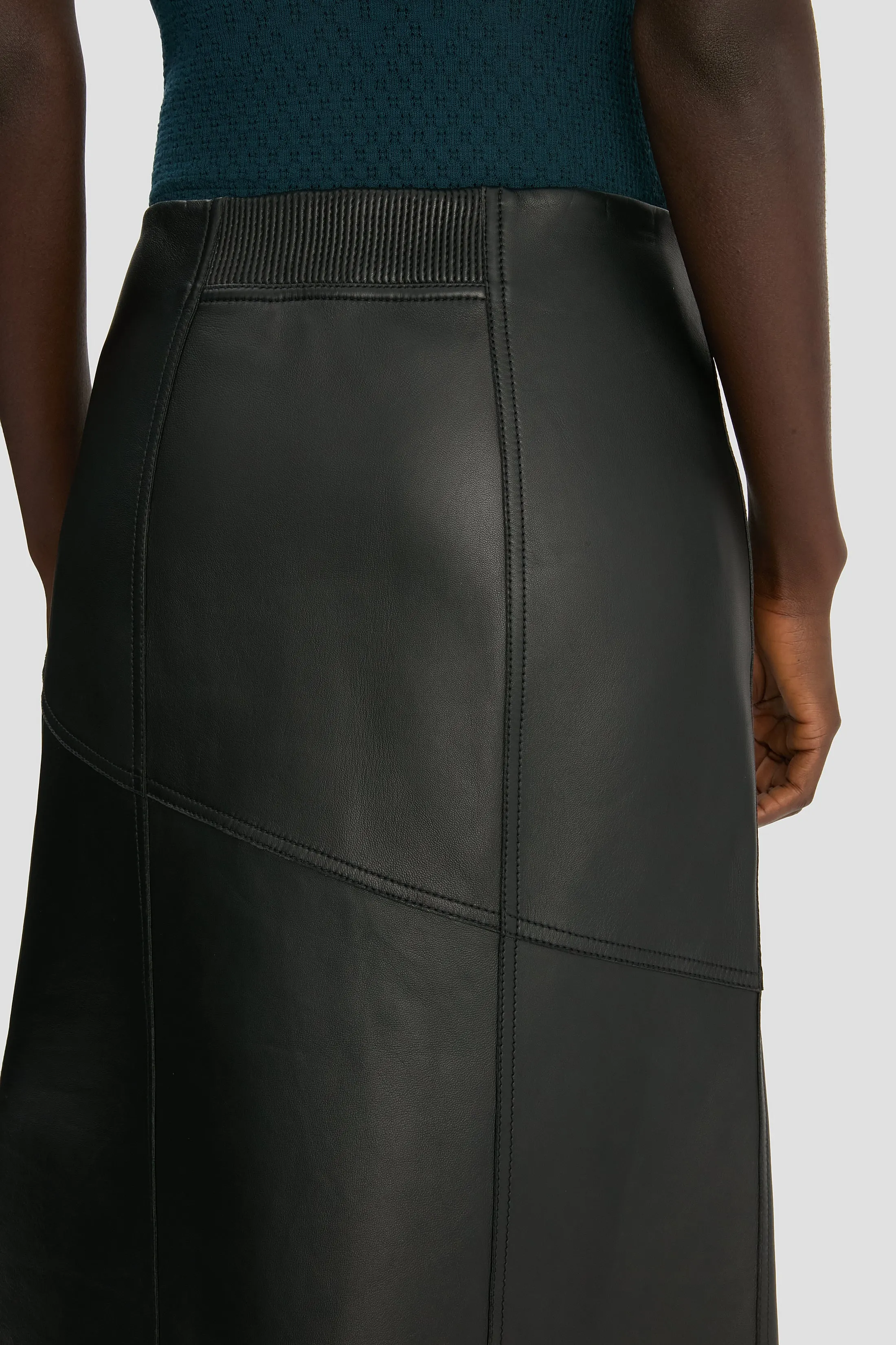 Panelled Leather Midi Skirt In Black sold by Victoria Beckham product image thumbnail 3
