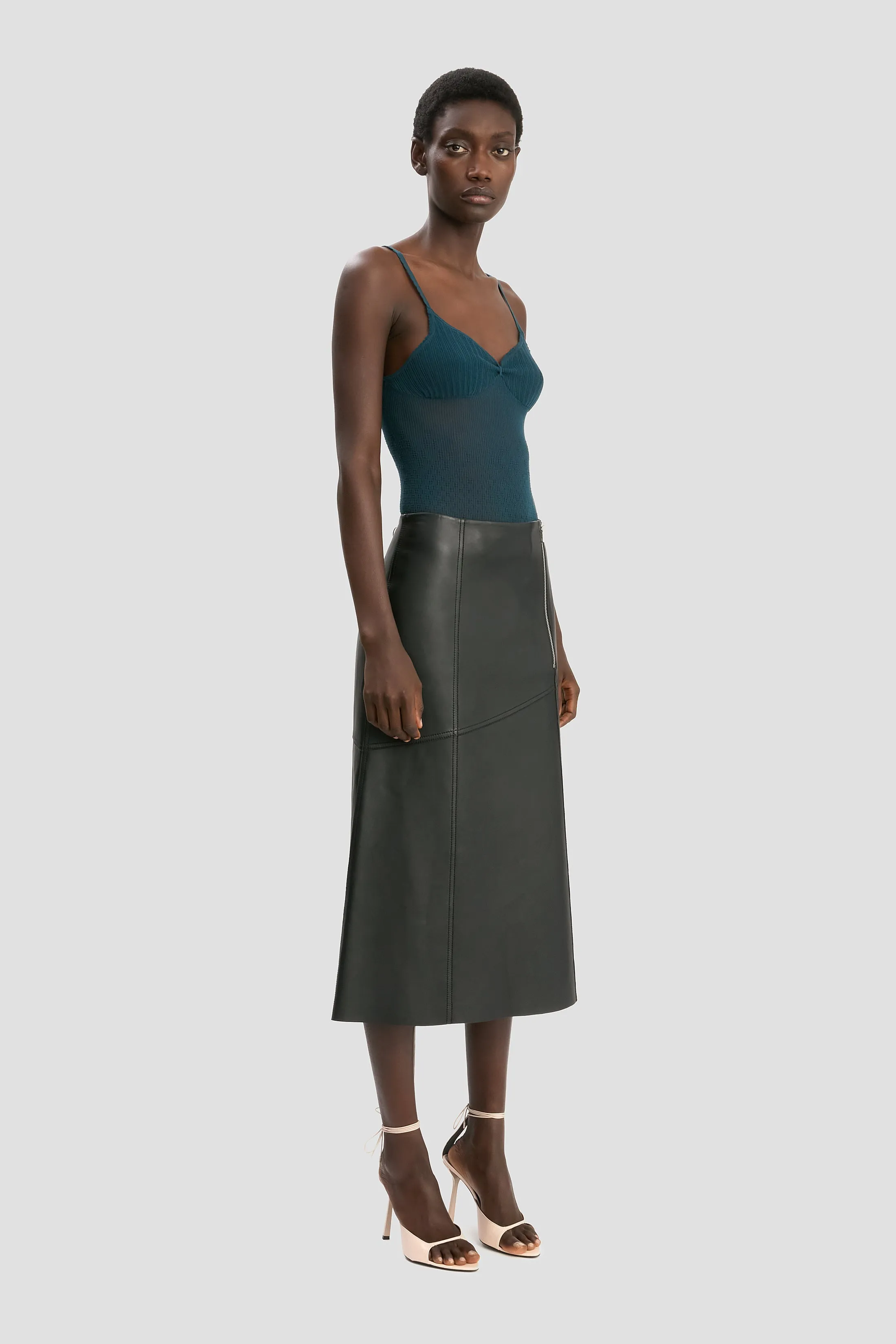 Panelled Leather Midi Skirt In Black sold by Victoria Beckham product image thumbnail 2