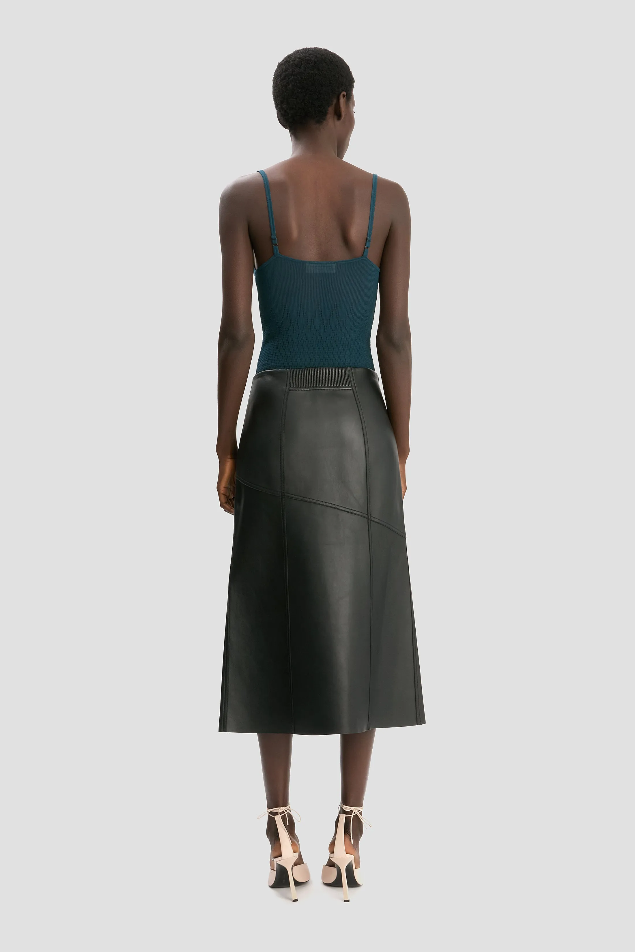 Panelled Leather Midi Skirt In Black sold by Victoria Beckham product image thumbnail 4