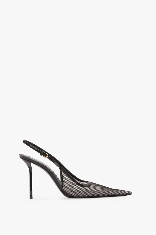 Victoria Stiletto Slingback 100 In Black Mesh sold by Victoria Beckham