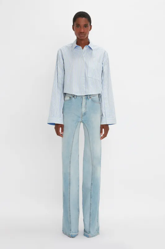 Button Detail Cropped Shirt In Chamomile Blue Stripe made by Victoria Beckham