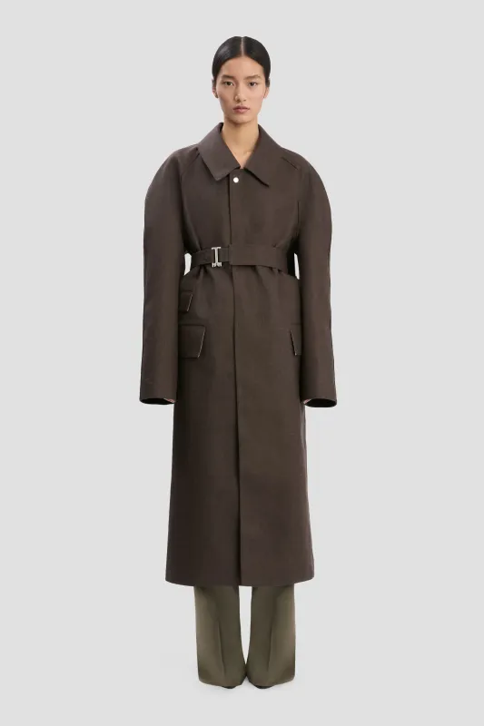 VB X Mackintosh Belted Trench In Brown sold by Victoria Beckham