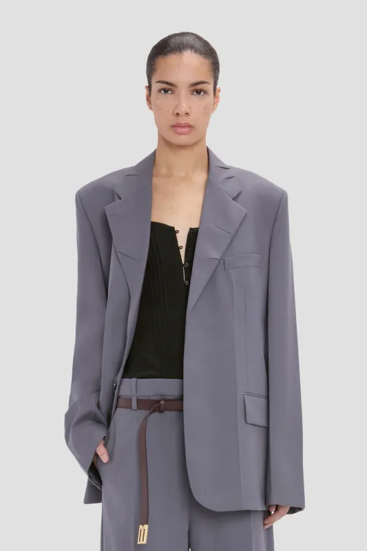 Notched Lapel Jacket In Flint made by Victoria Beckham
