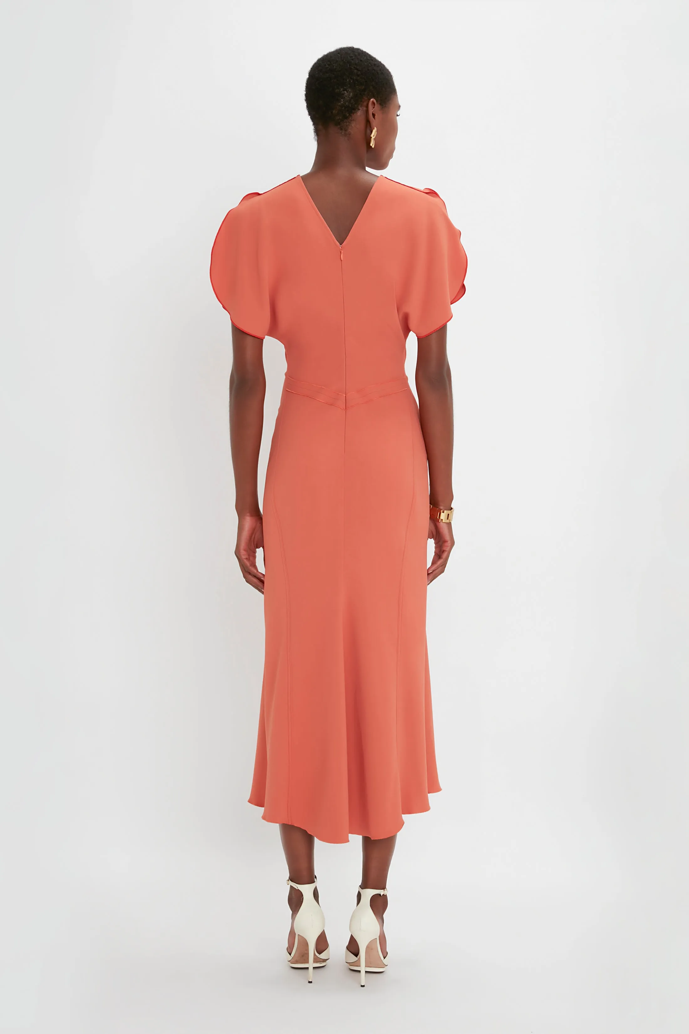 Gathered Waist Midi Dress In Papaya sold by Victoria Beckham product image thumbnail 3