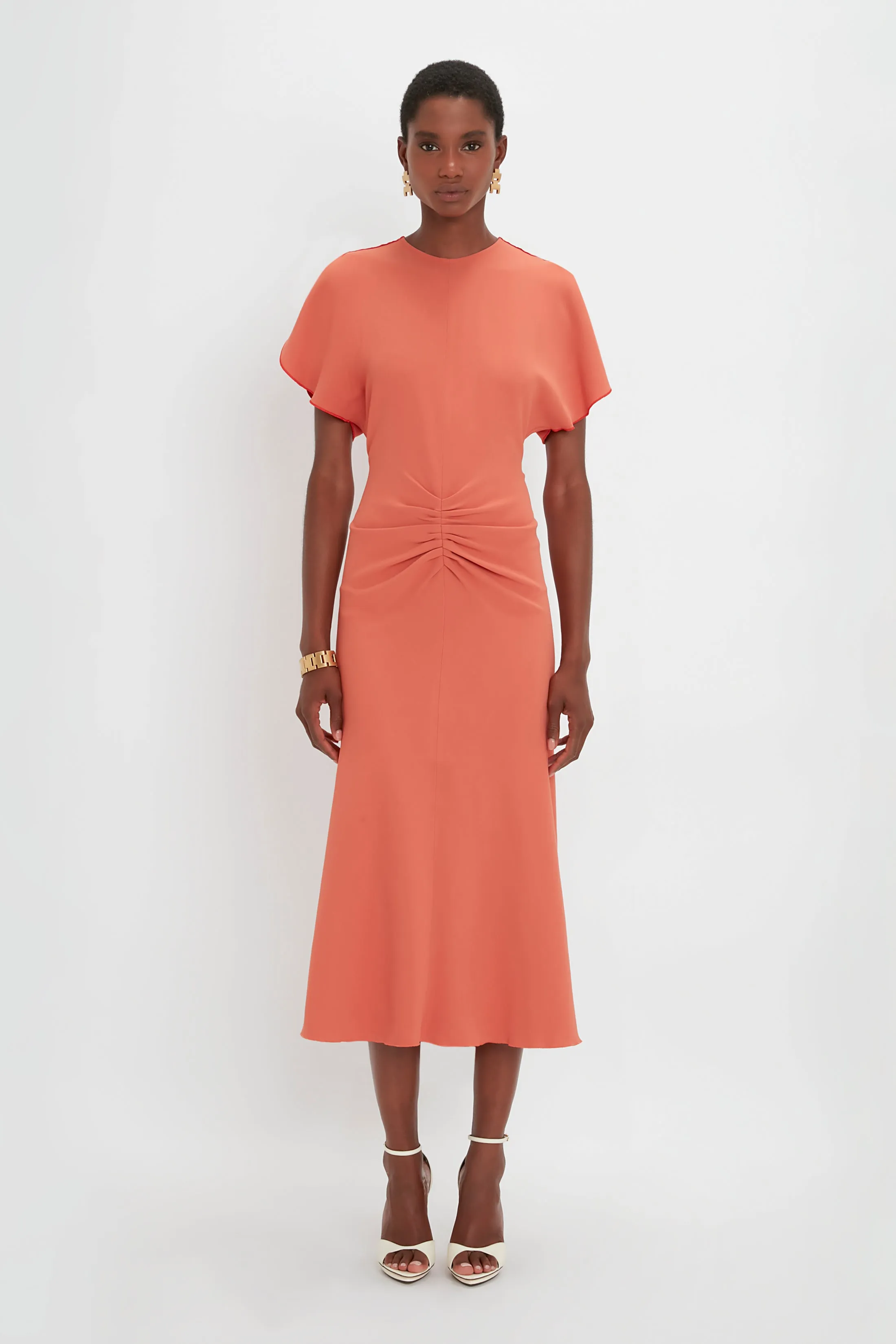 Gathered Waist Midi Dress In Papaya sold by Victoria Beckham