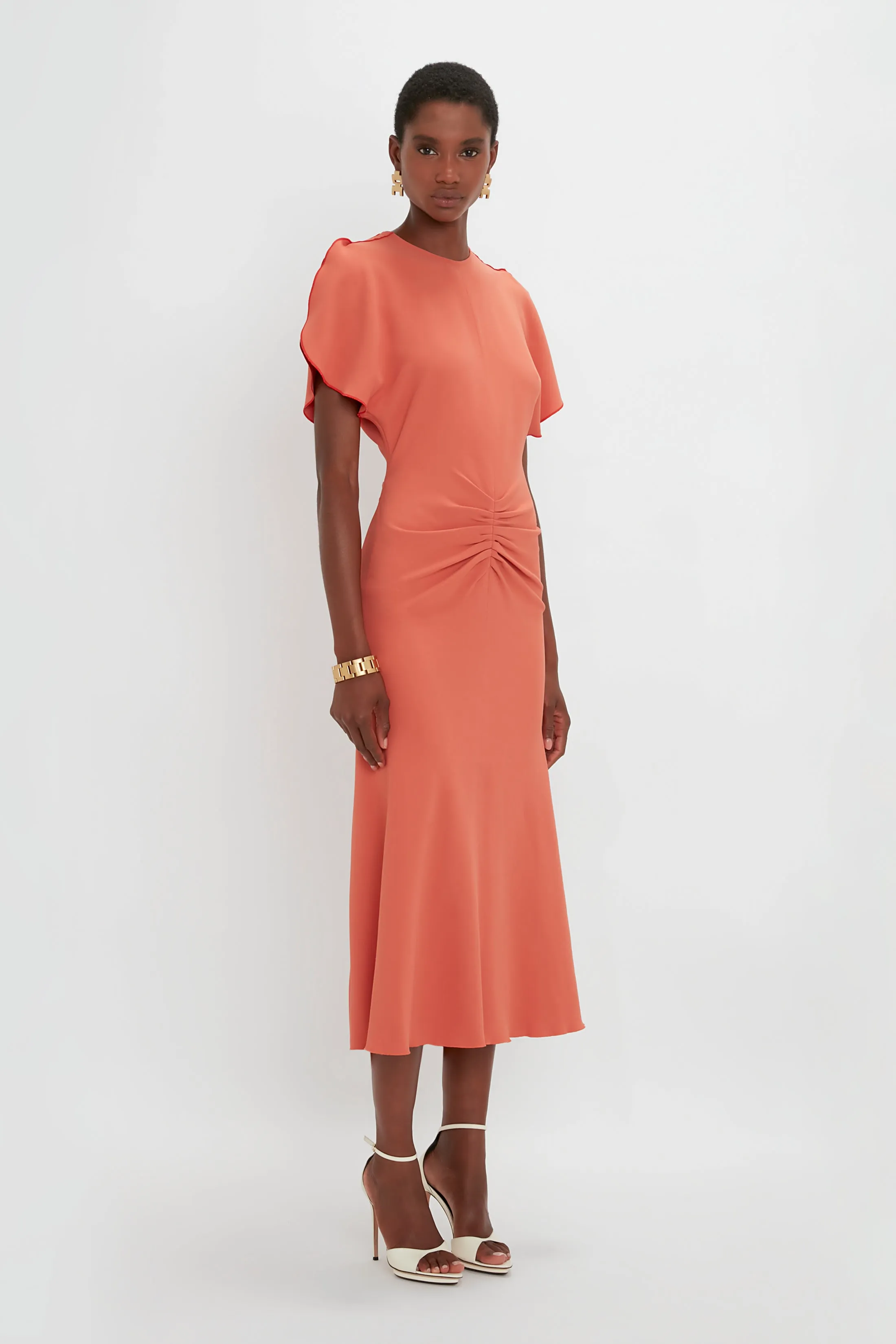 Gathered Waist Midi Dress In Papaya sold by Victoria Beckham product image thumbnail 2