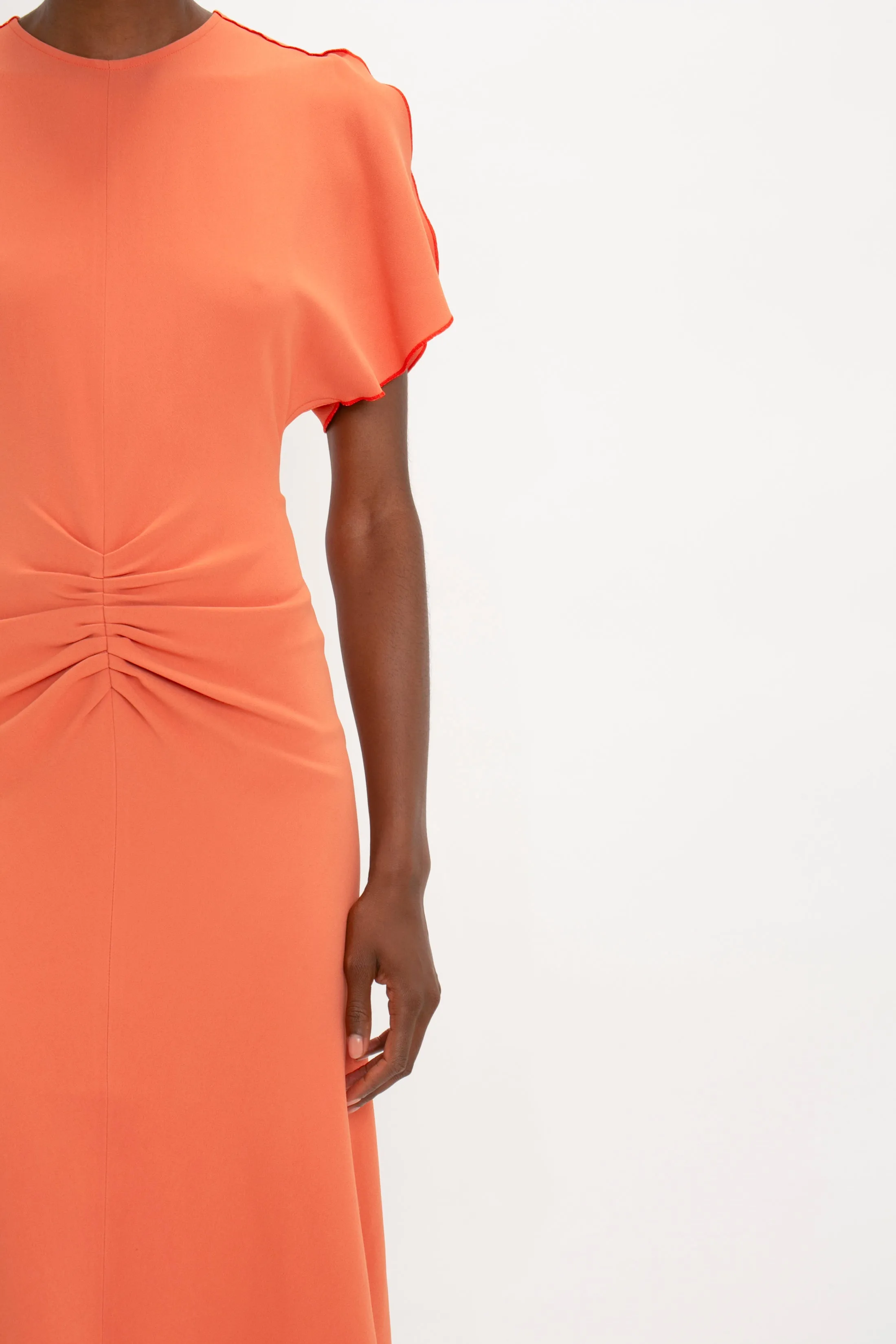 Gathered Waist Midi Dress In Papaya sold by Victoria Beckham product image thumbnail 4