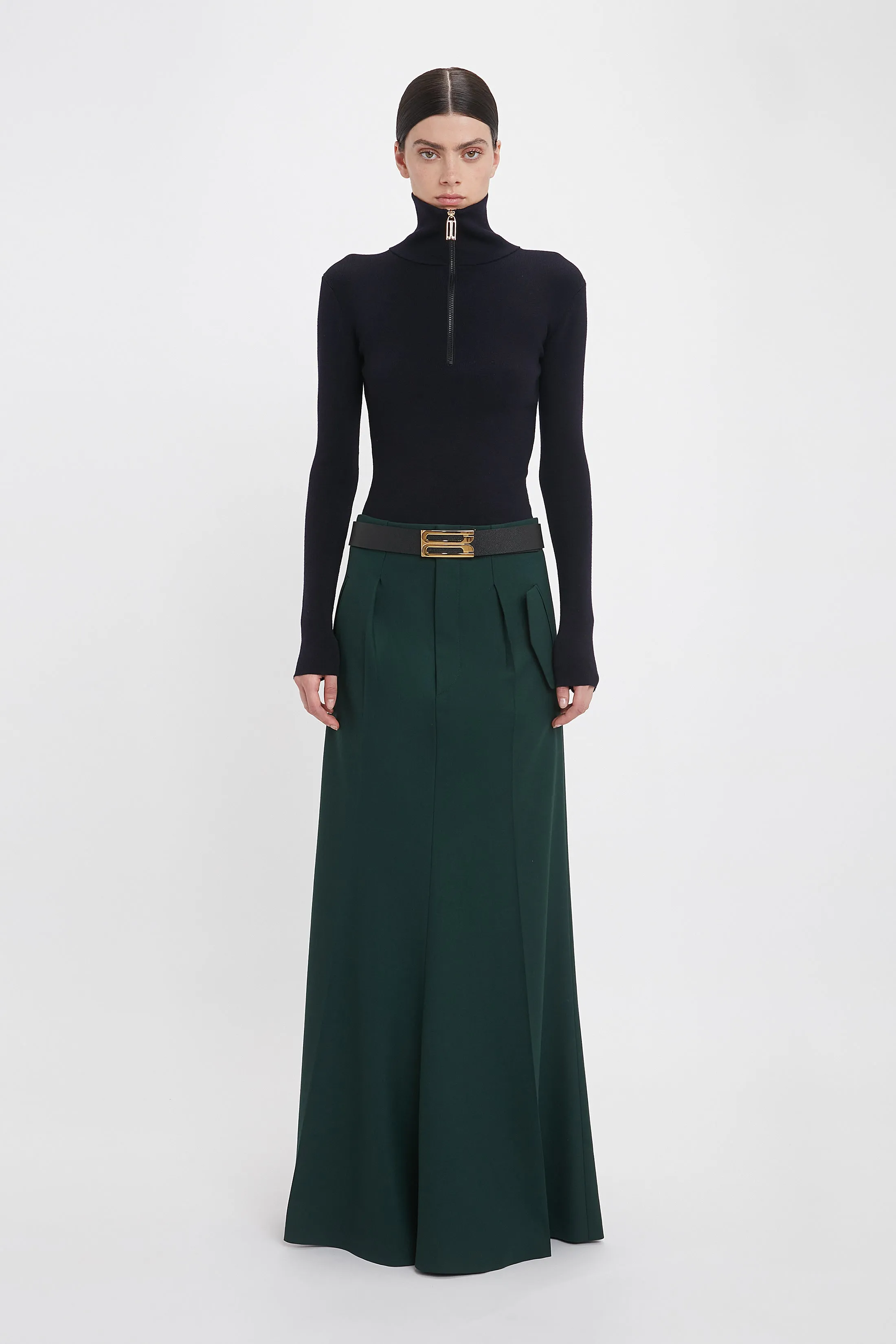 Long Asymmetric Tailored Skirt In Seaweed sold by Victoria Beckham