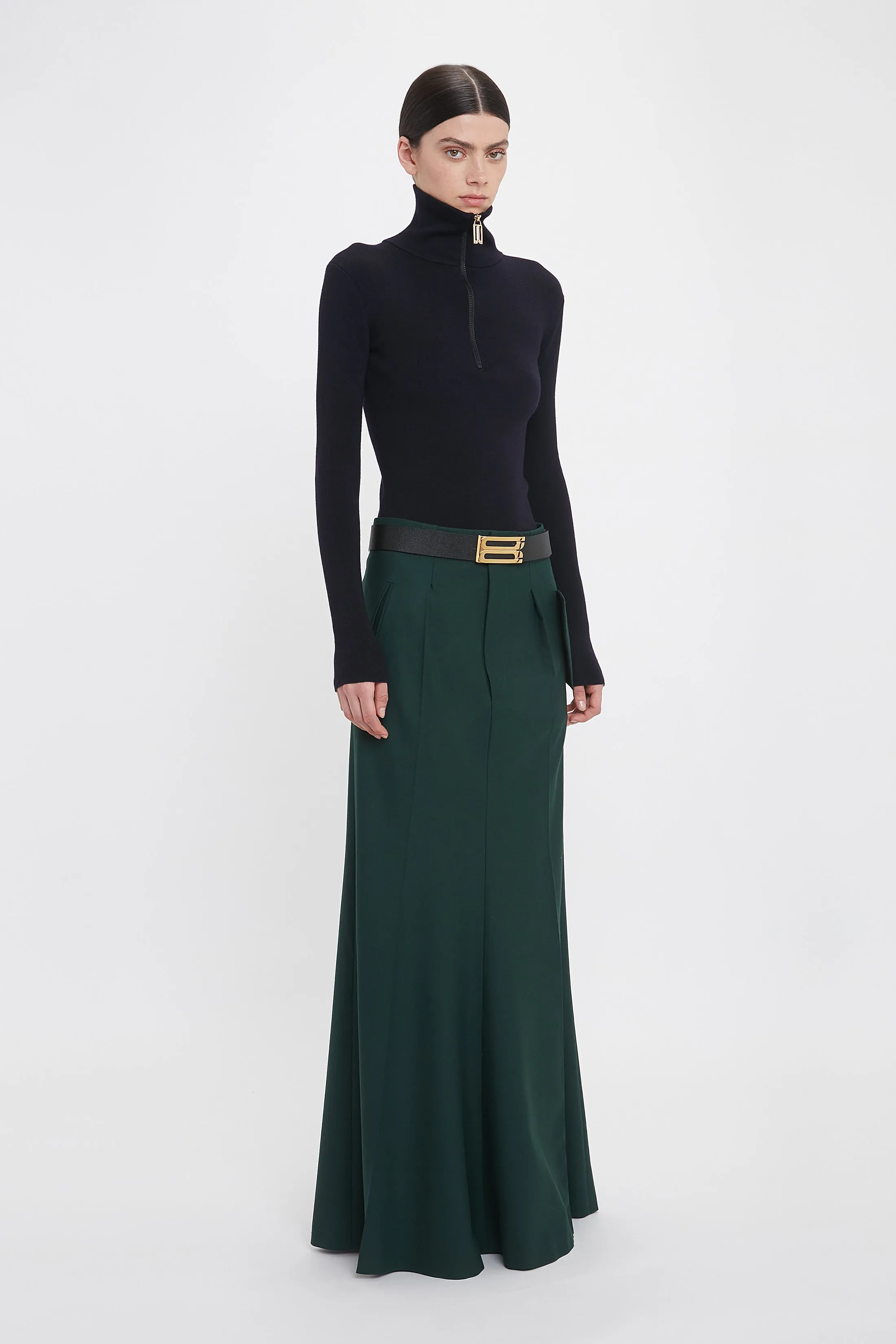 Long Asymmetric Tailored Skirt In Seaweed sold by Victoria Beckham product image thumbnail 2