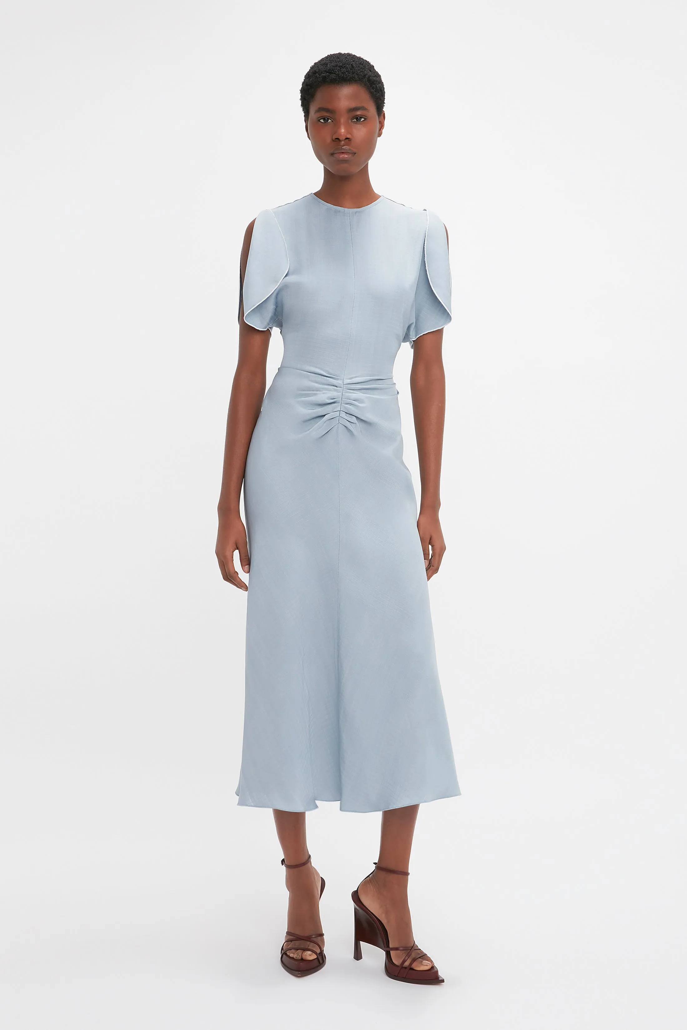 Exclusive Gathered Waist Midi Dress In Pebble sold by Victoria Beckham product image thumbnail 5