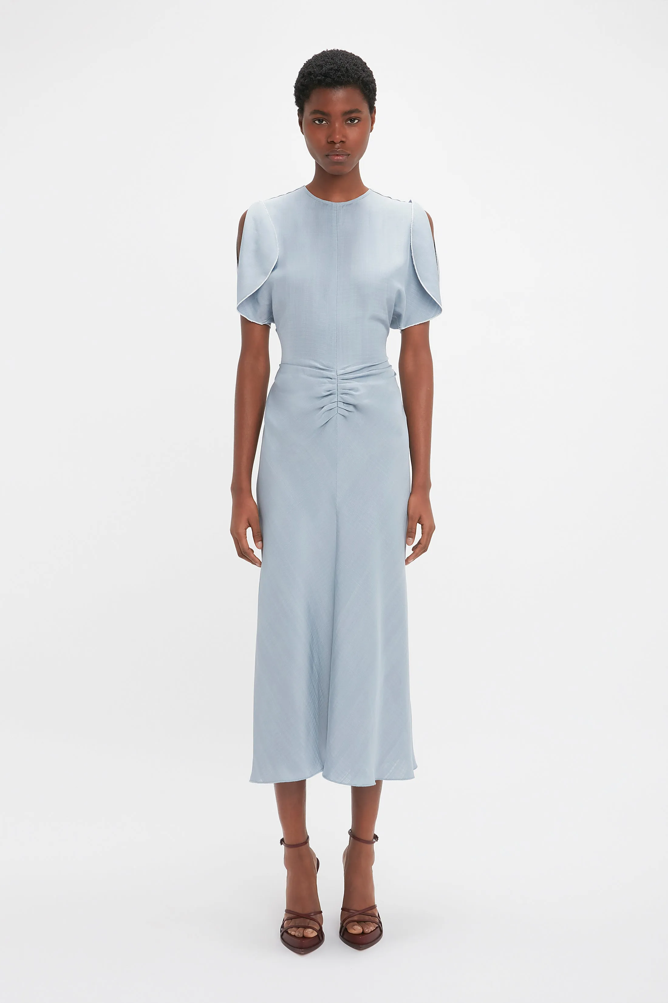 Exclusive Gathered Waist Midi Dress In Pebble sold by Victoria Beckham