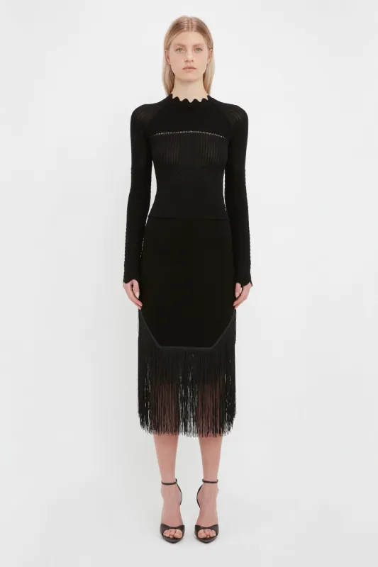 Crochet Knit Long Sleeve Jumper In Black sold by Victoria Beckham