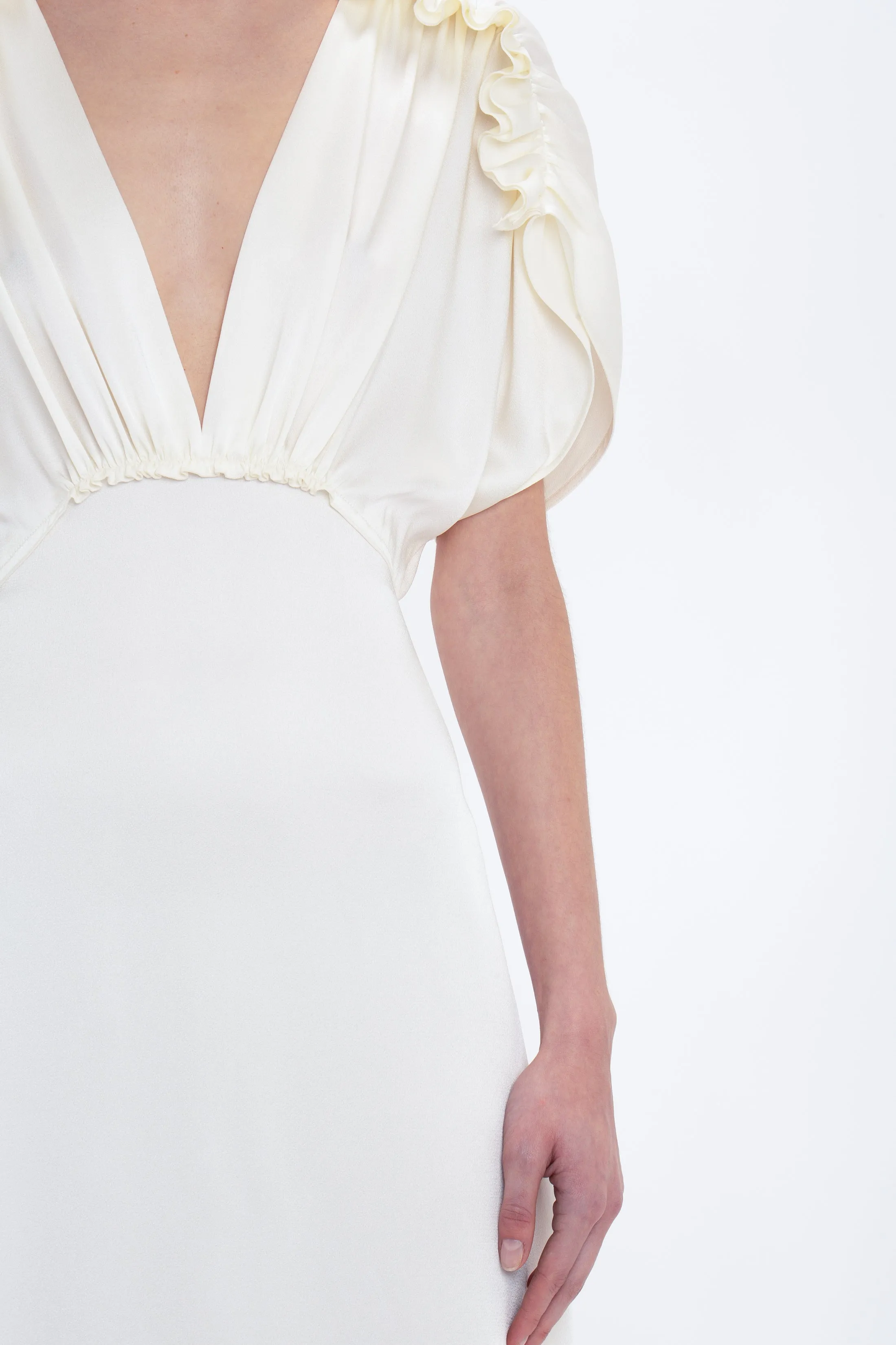 Exclusive V-Neck Ruffle Midi Dress In Ivory sold by Victoria Beckham product image thumbnail 5