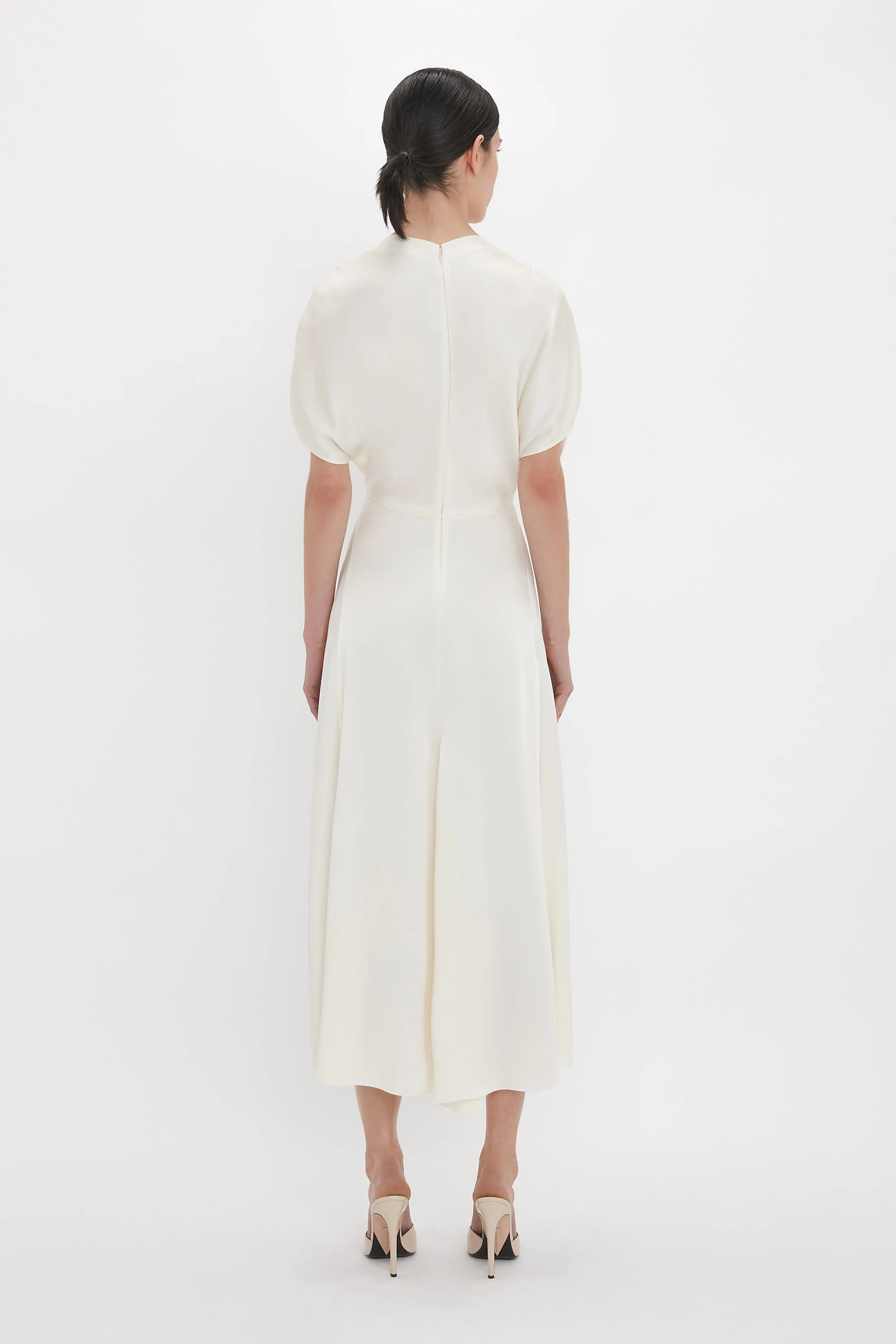 Exclusive V-Neck Ruffle Midi Dress In Ivory sold by Victoria Beckham product image thumbnail 3