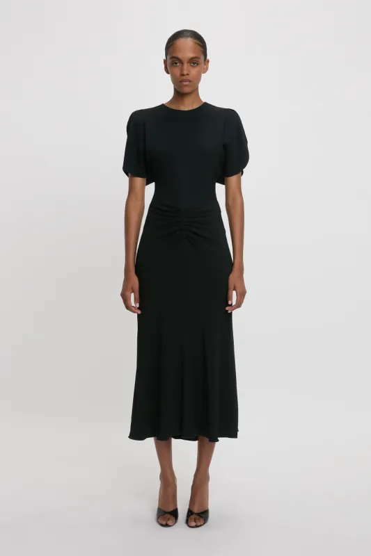Gathered Waist Midi Dress In Black sold by Victoria Beckham