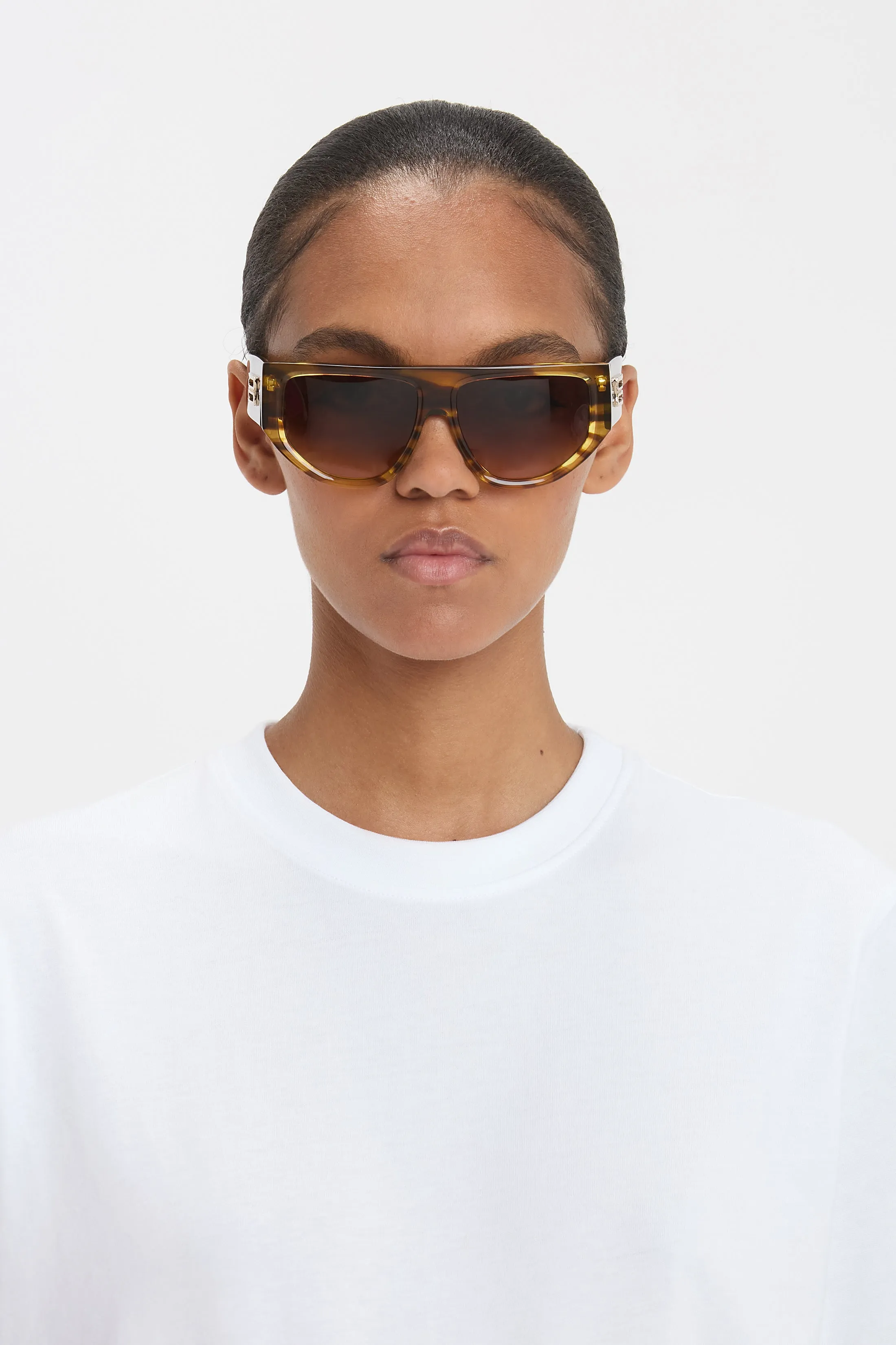 B Frame Logo Sunglasses In Striped Tobacco sold by Victoria Beckham product image thumbnail 2