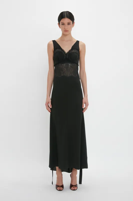 Ruffle Detail Midi Dress In Black sold by Victoria Beckham