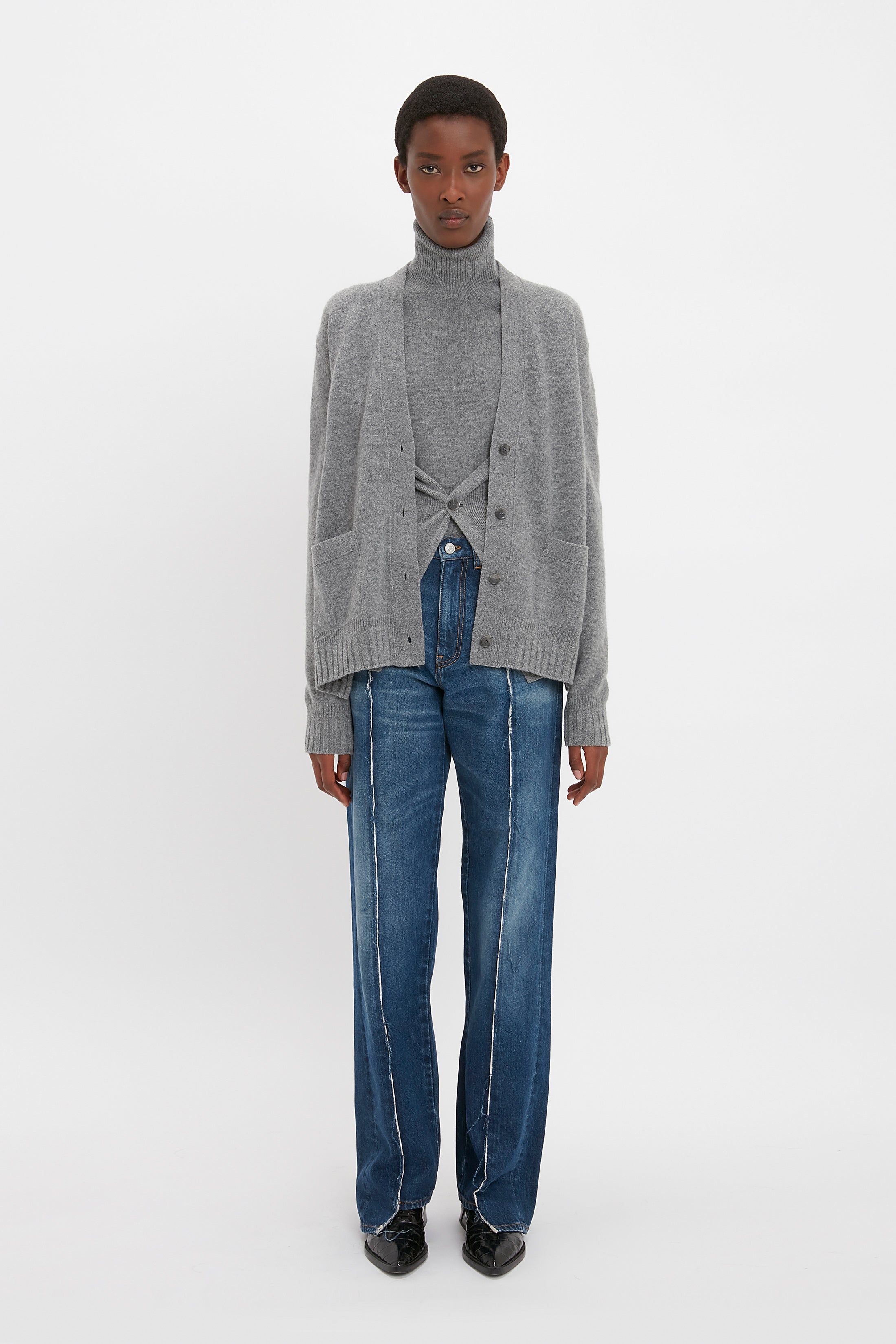 Double Layer Cardigan In Grey Melange sold by Victoria Beckham