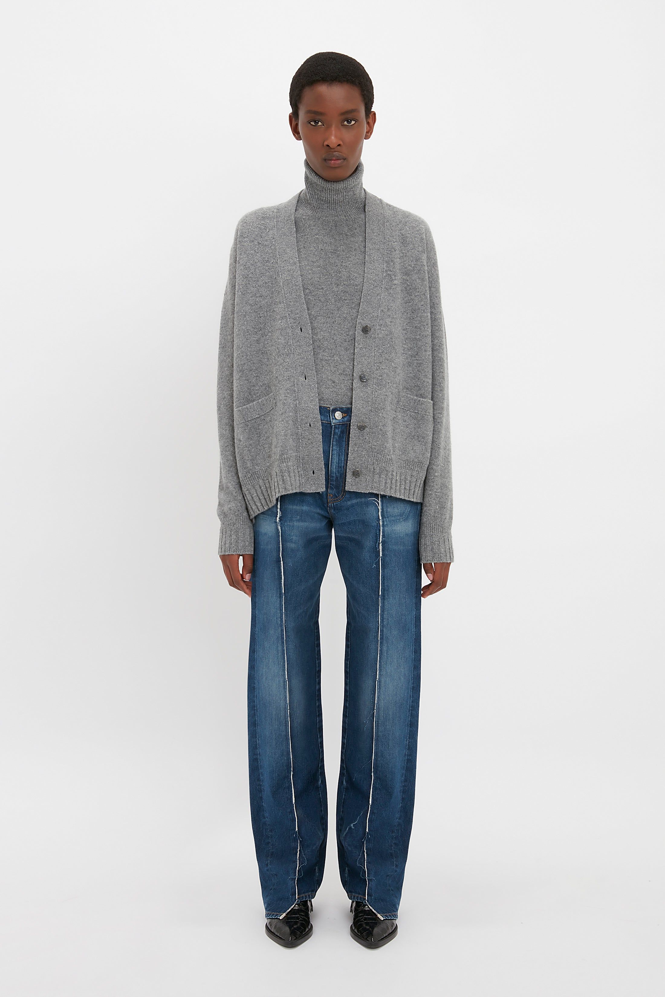 Double Layer Cardigan In Grey Melange sold by Victoria Beckham product image thumbnail 2