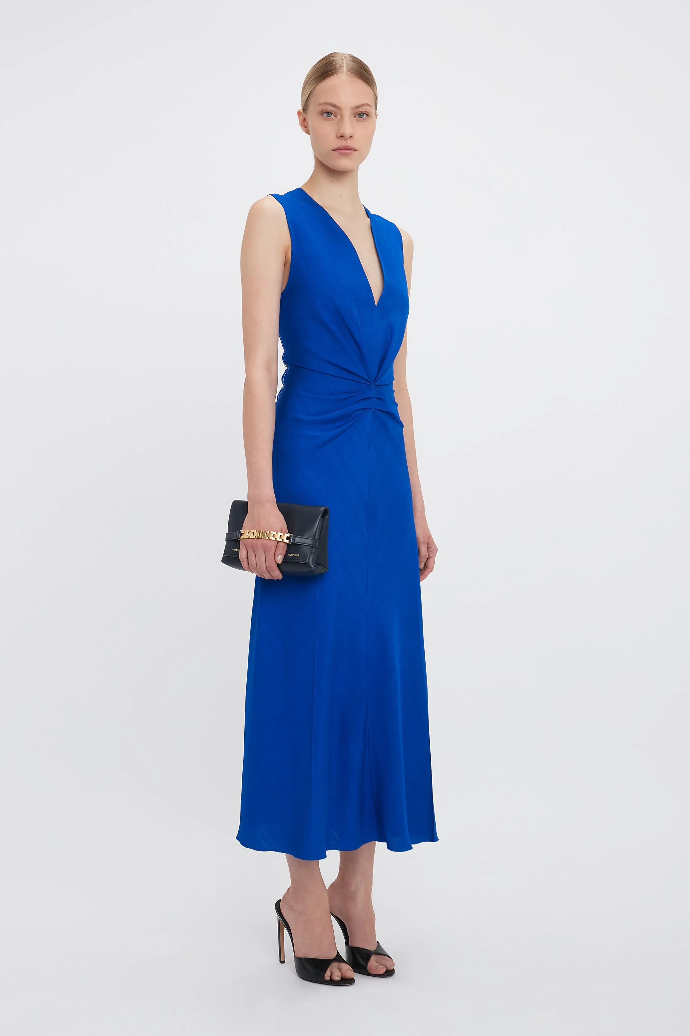 Sleeveless Gathered Waist Midi Dress In Palace Blue sold by Victoria Beckham product image thumbnail 4