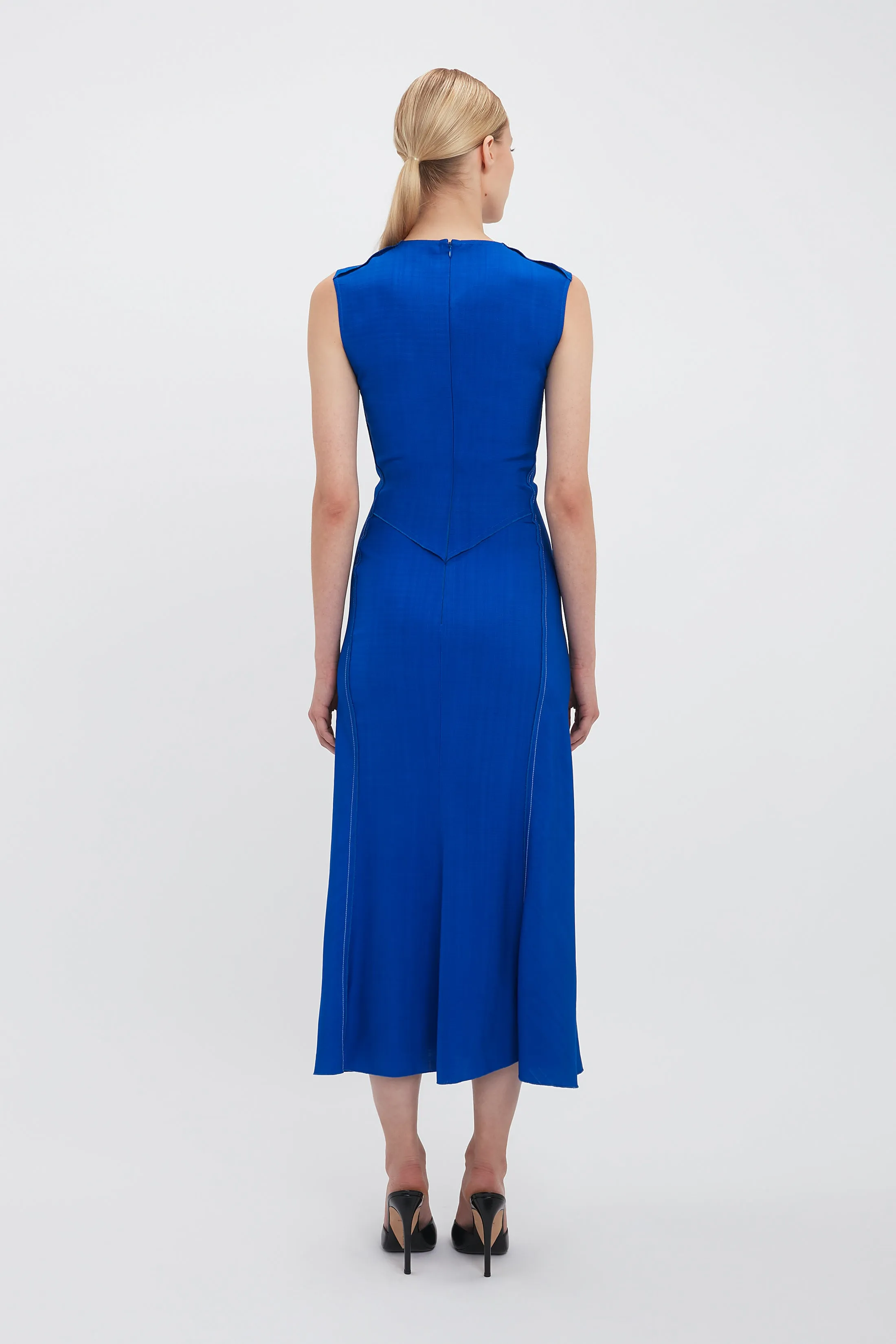Sleeveless Gathered Waist Midi Dress In Palace Blue sold by Victoria Beckham product image thumbnail 3