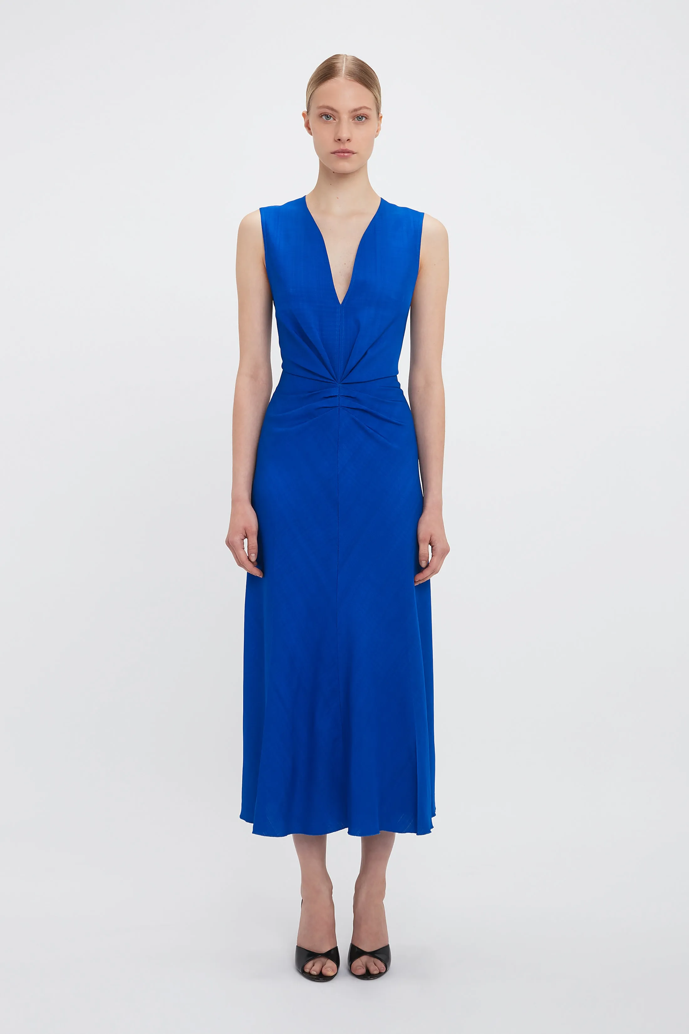 Sleeveless Gathered Waist Midi Dress In Palace Blue sold by Victoria Beckham