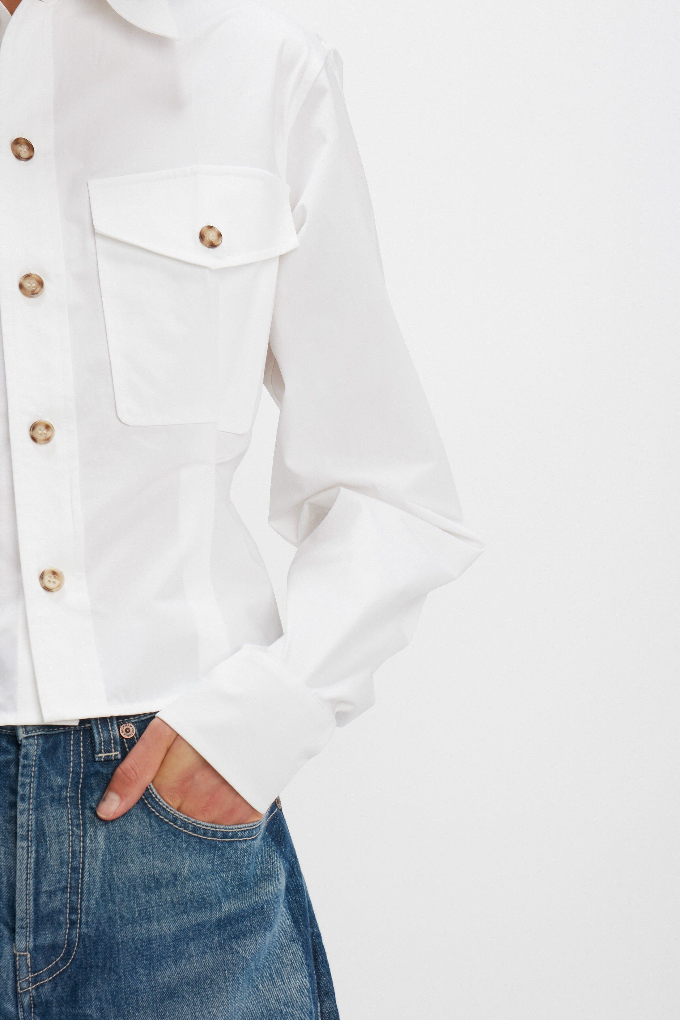 Cropped Fitted Shirt In White sold by Victoria Beckham product image thumbnail 4