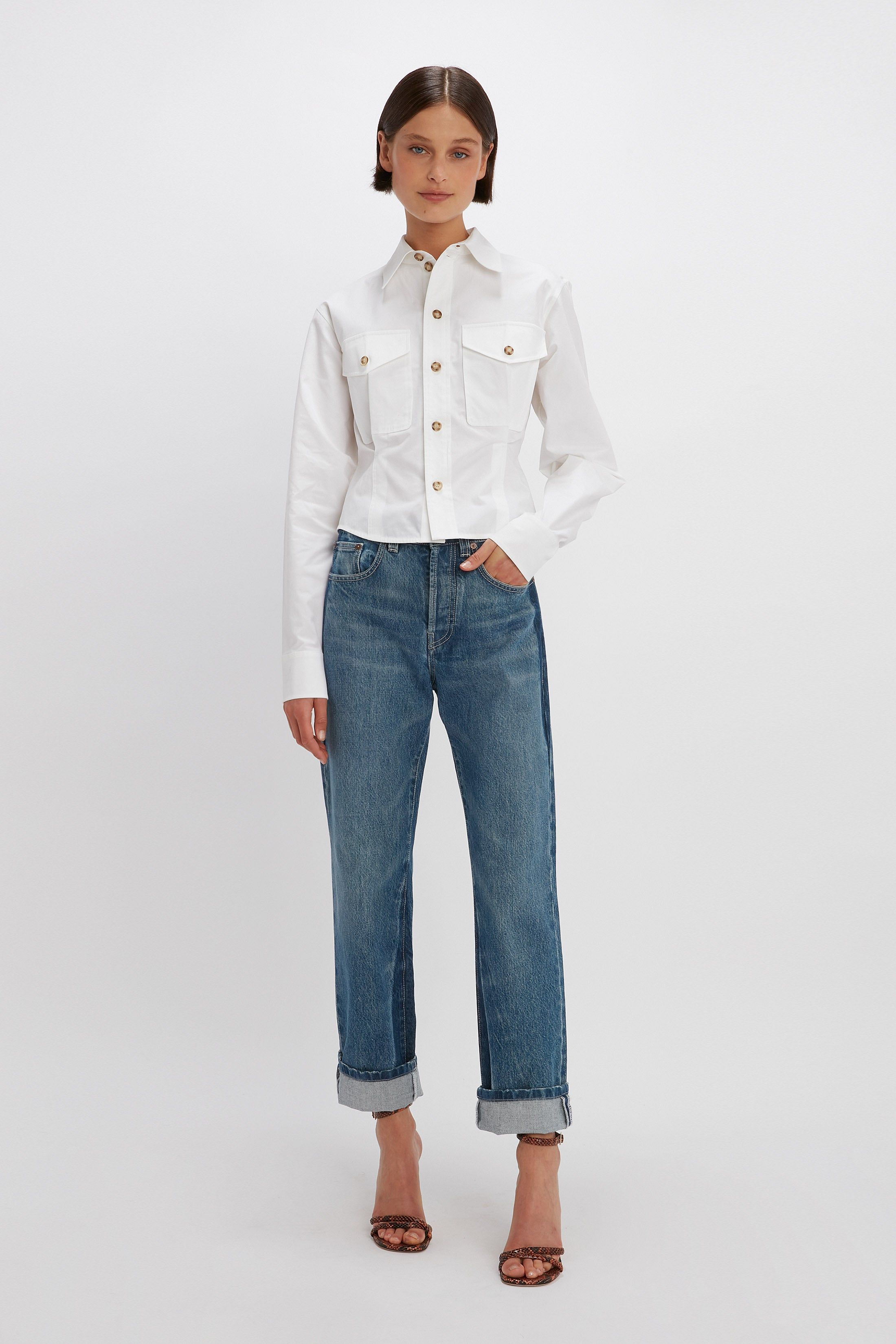 Cropped Fitted Shirt In White sold by Victoria Beckham product image thumbnail 2