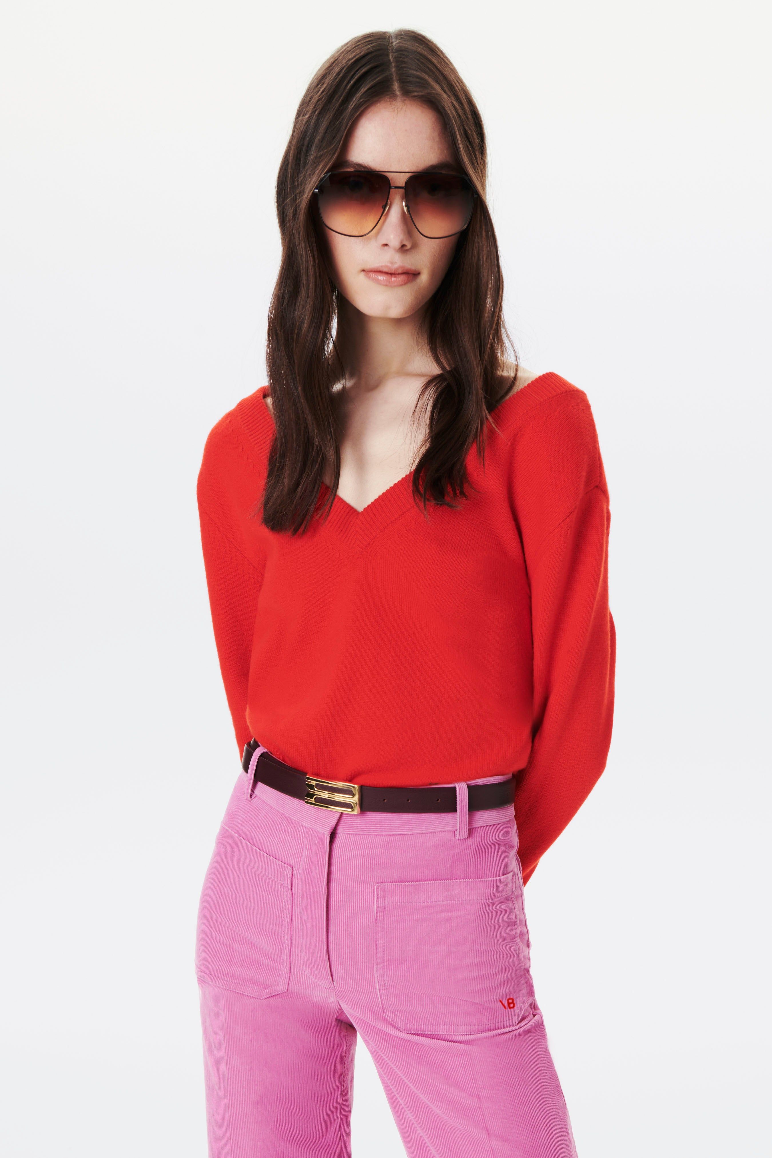 Double V-Neck Jumper in Red sold by Victoria Beckham product image thumbnail 2
