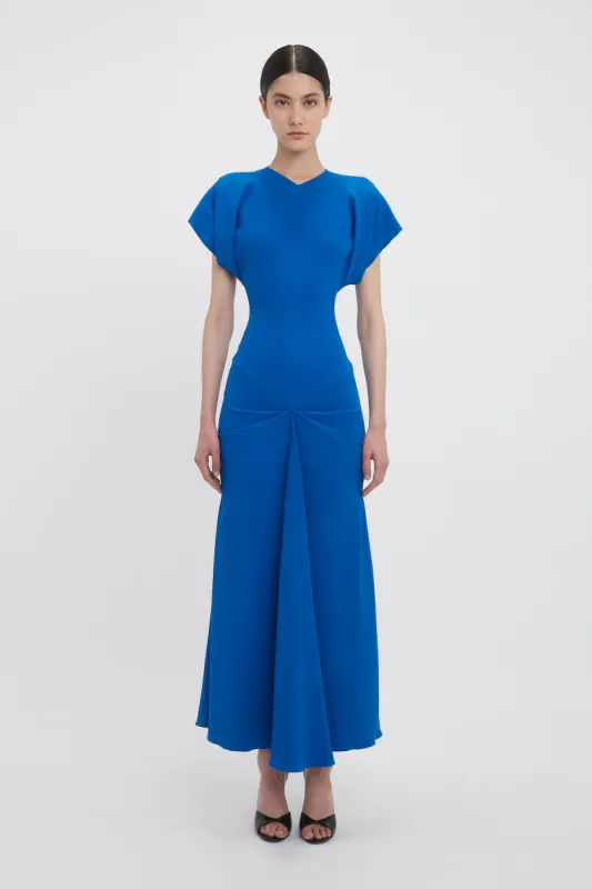 Exclusive Drape Sleeve Gathered Waist Midi In Bright Blue sold by Victoria Beckham