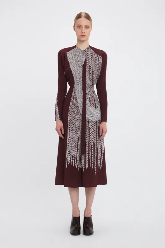 Keyhole Dolman Midi Dress In Port-Silver Chain Print sold by Victoria Beckham