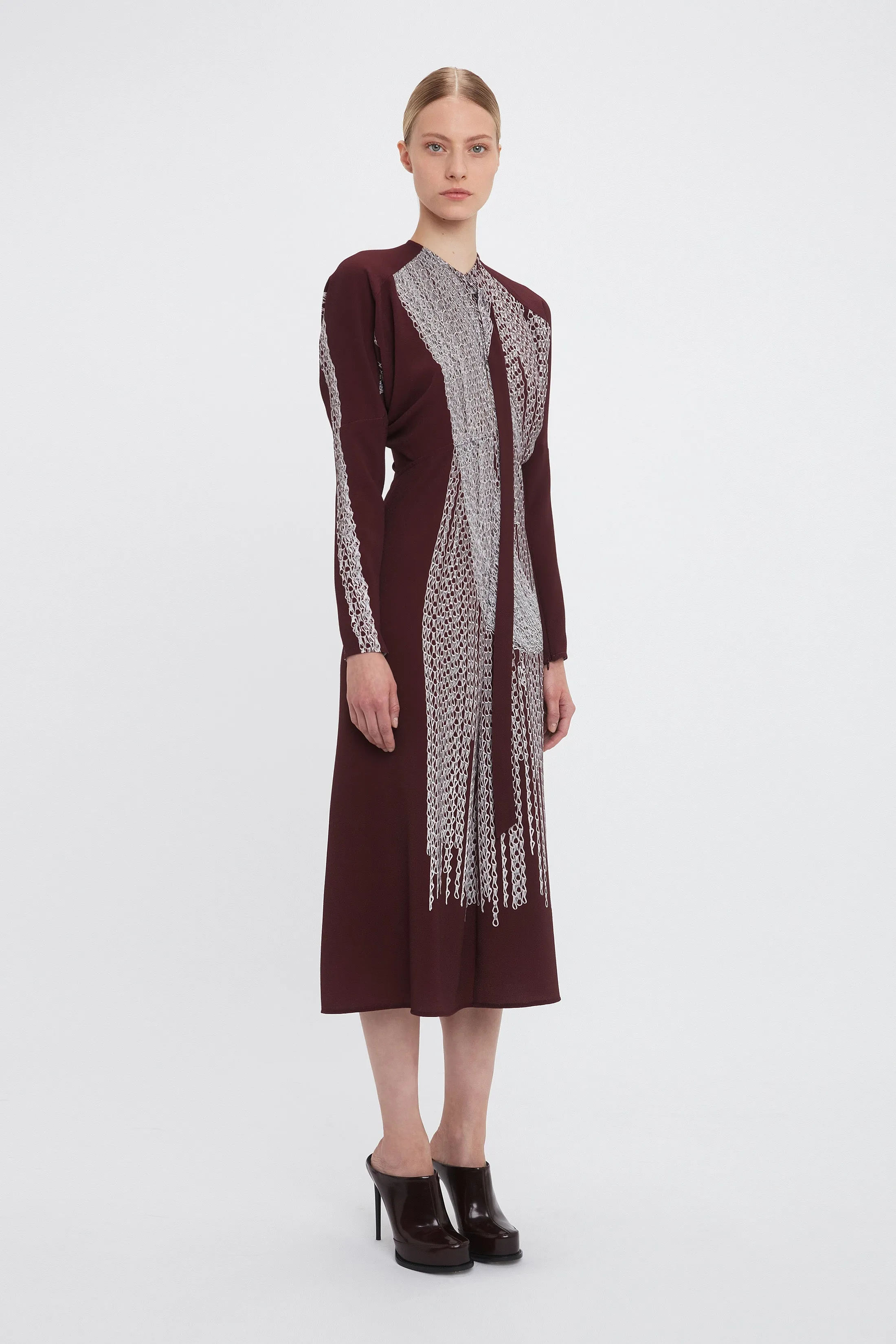 Keyhole Dolman Midi Dress In Port-Silver Chain Print sold by Victoria Beckham product image thumbnail 2