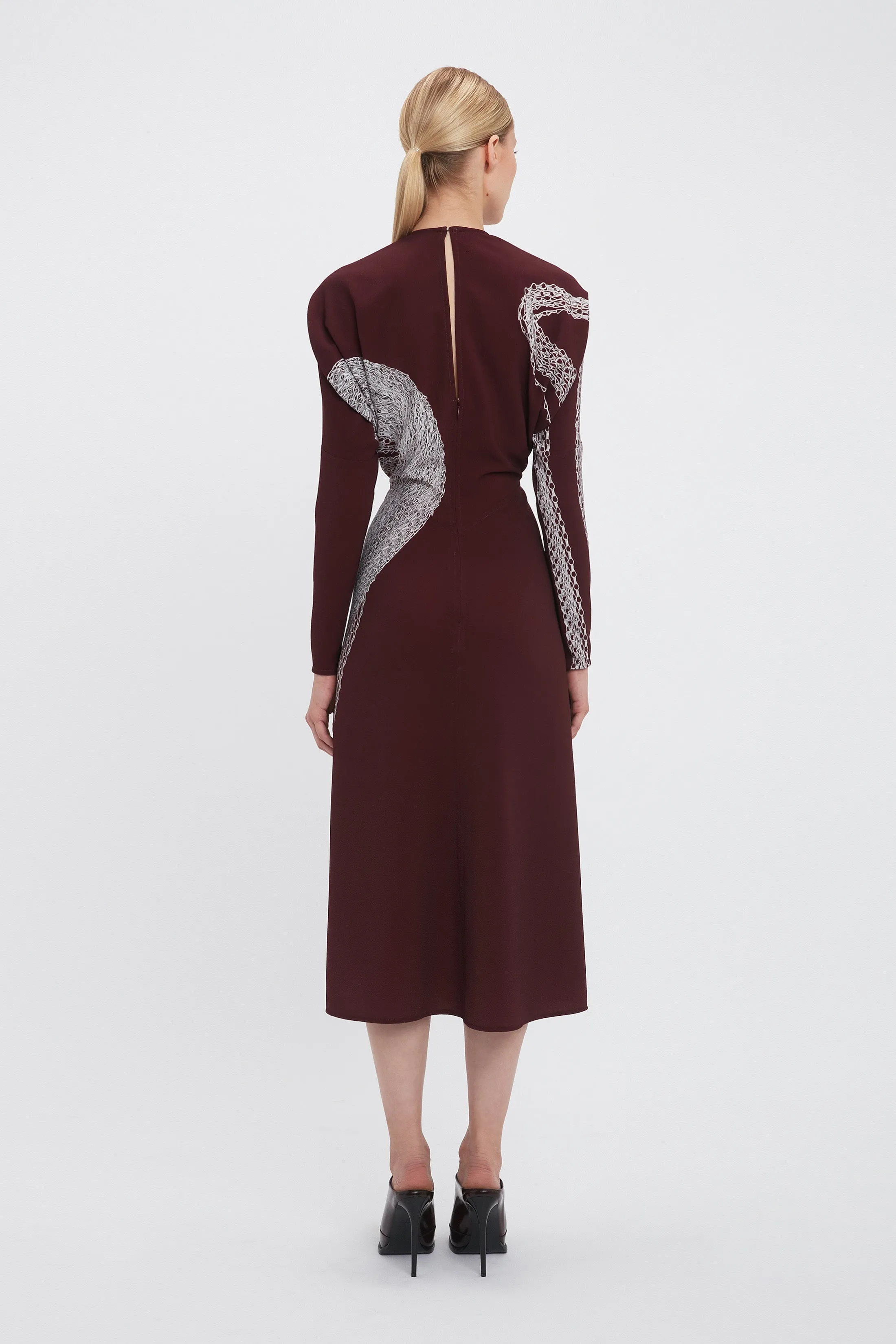 Keyhole Dolman Midi Dress In Port-Silver Chain Print | Parallel
