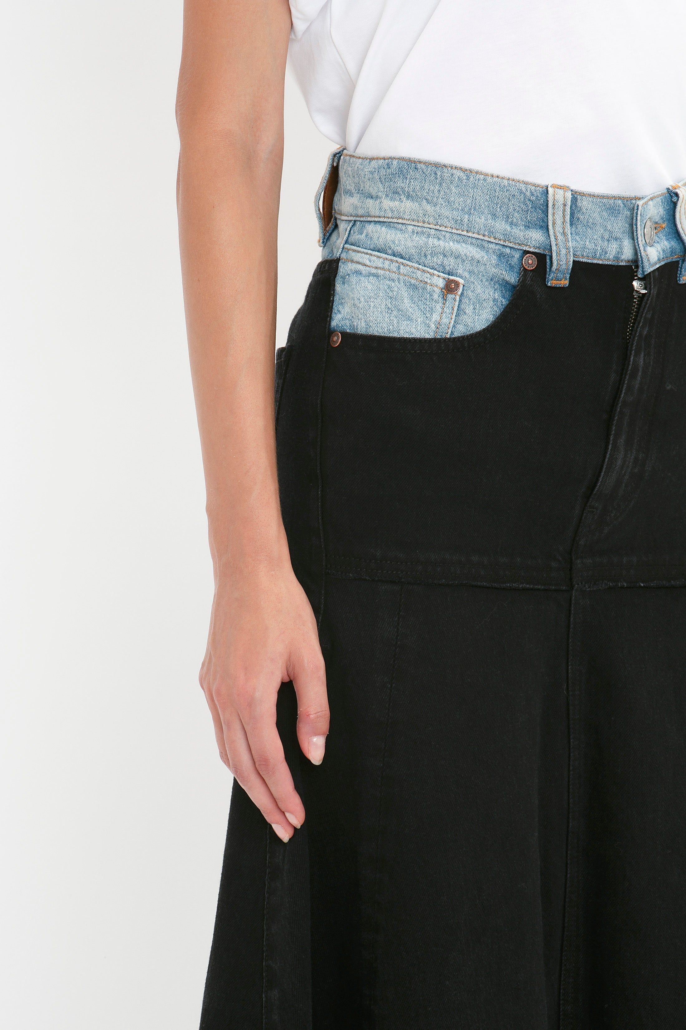 Patched Denim Skirt In Contrast Wash sold by Victoria Beckham product image thumbnail 4