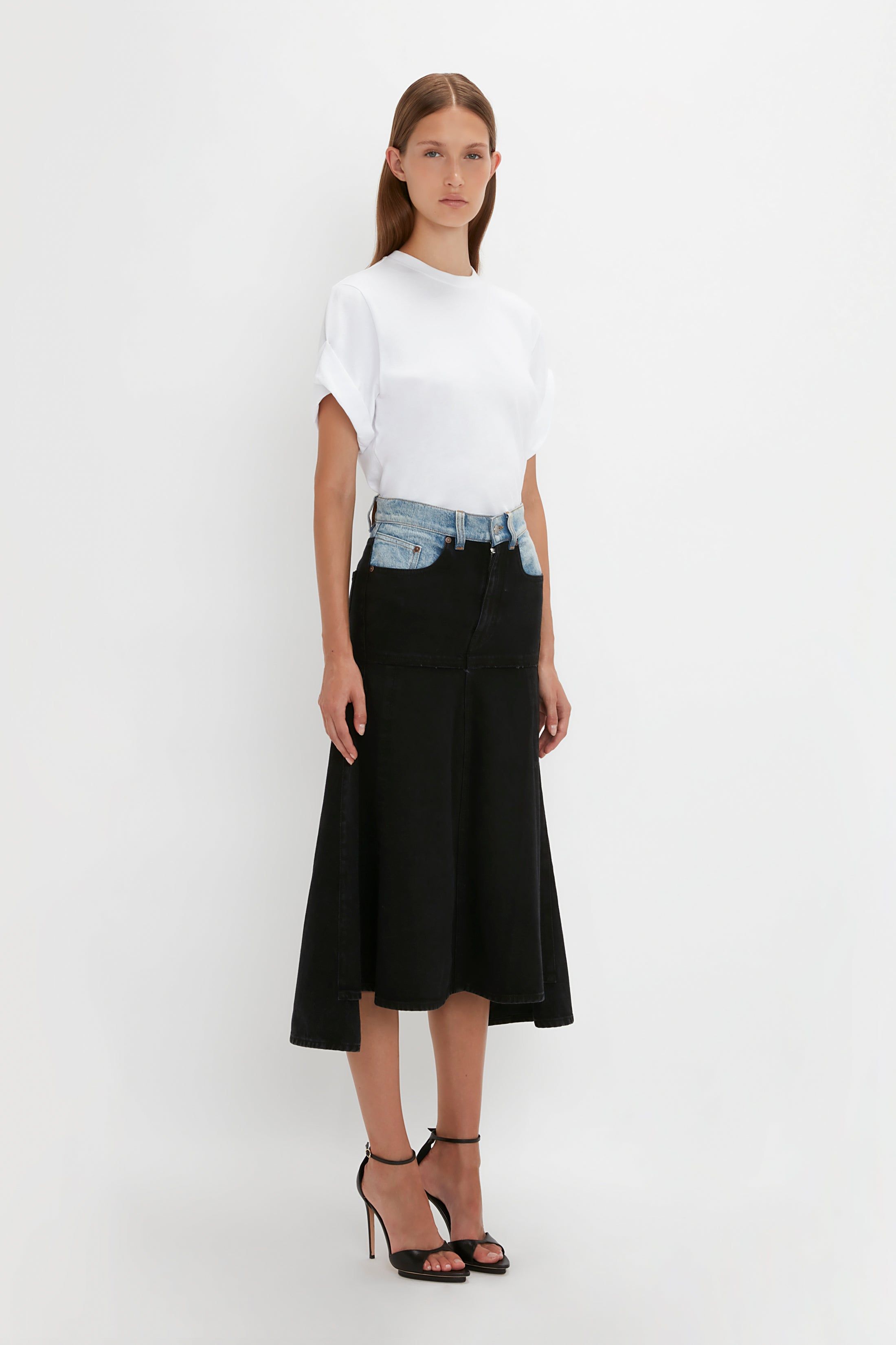 Patched Denim Skirt In Contrast Wash sold by Victoria Beckham product image thumbnail 2