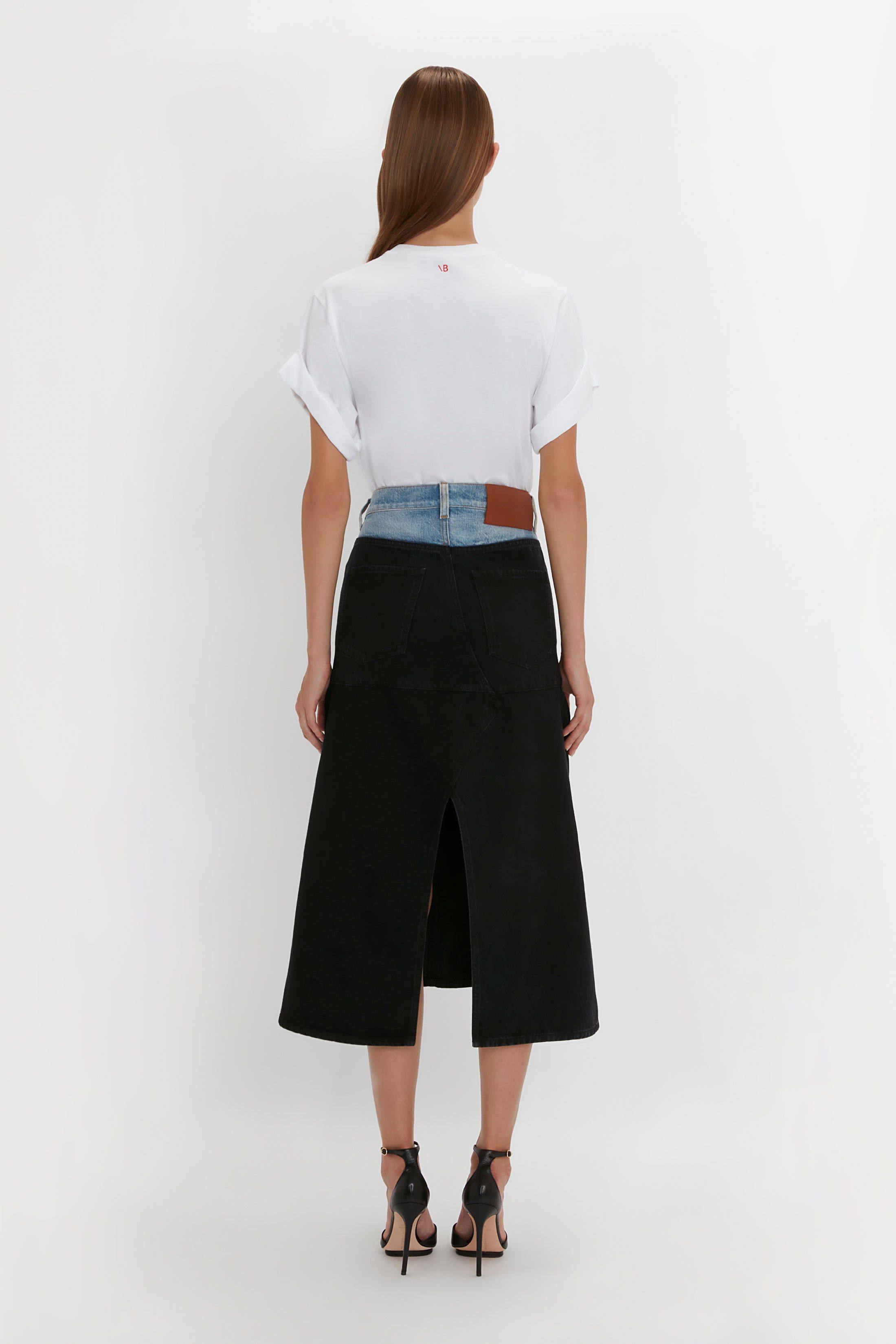 Patched Denim Skirt In Contrast Wash sold by Victoria Beckham product image thumbnail 3
