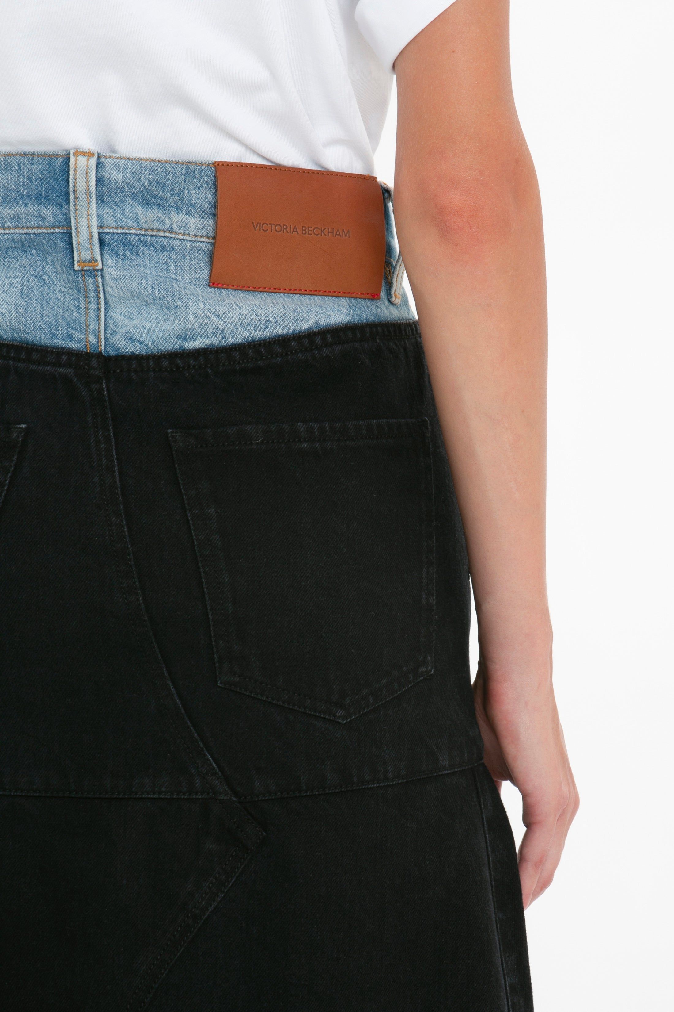 Patched Denim Skirt In Contrast Wash sold by Victoria Beckham product image thumbnail 5